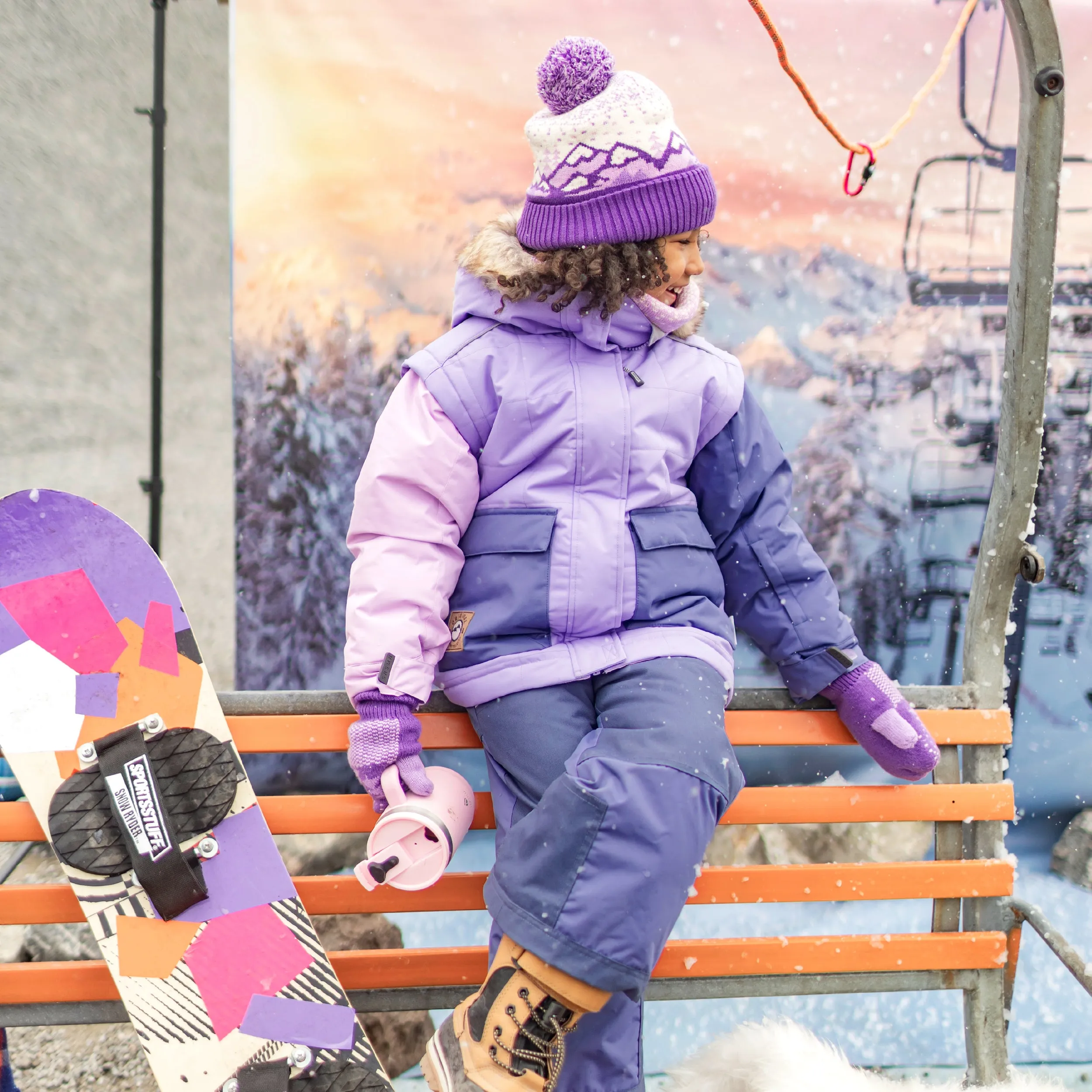 Habit de neige deux pièces mauve et rose, enfant || Two-piece purple and pink snowsuit, child