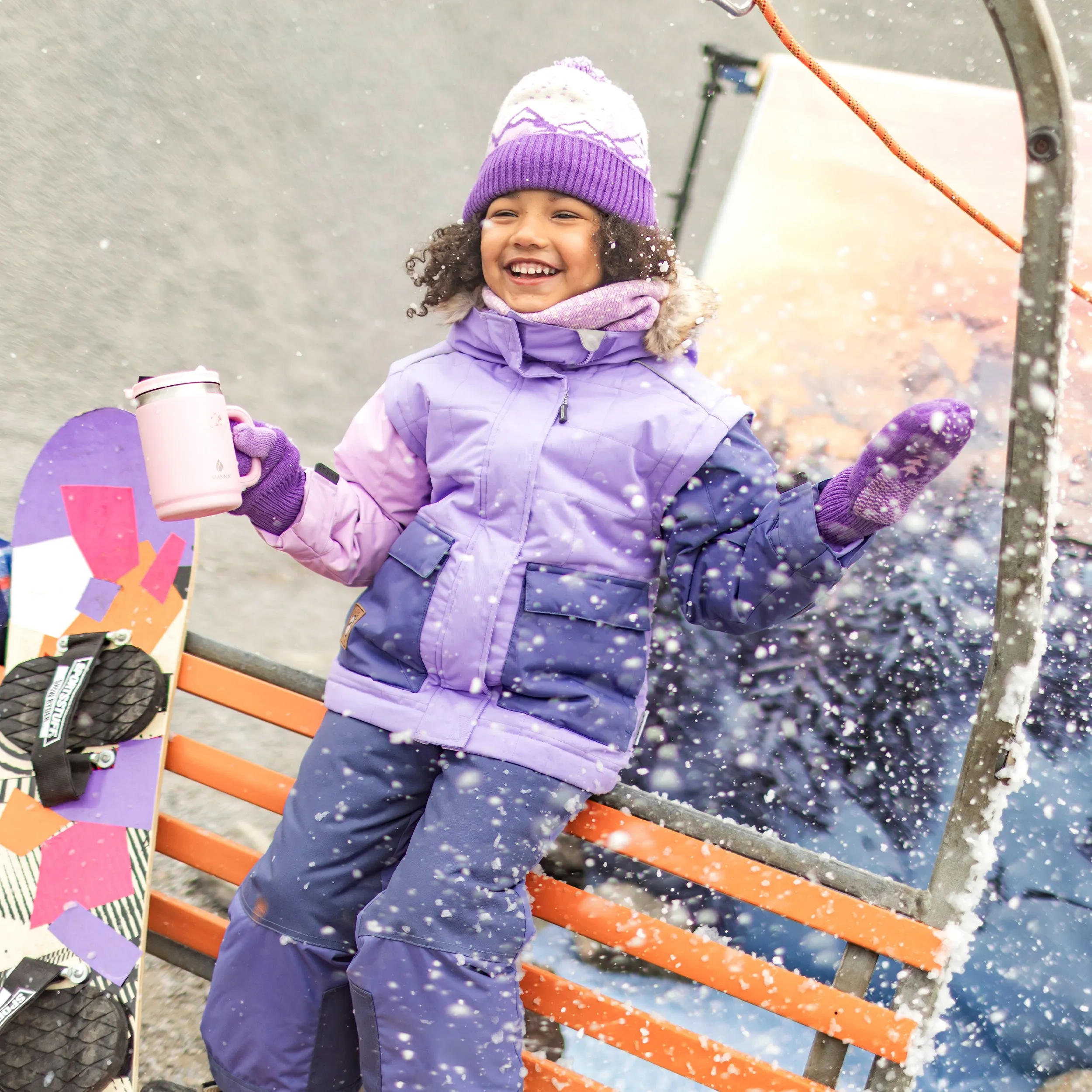 Habit de neige deux pièces mauve et rose, enfant || Two-piece purple and pink snowsuit, child