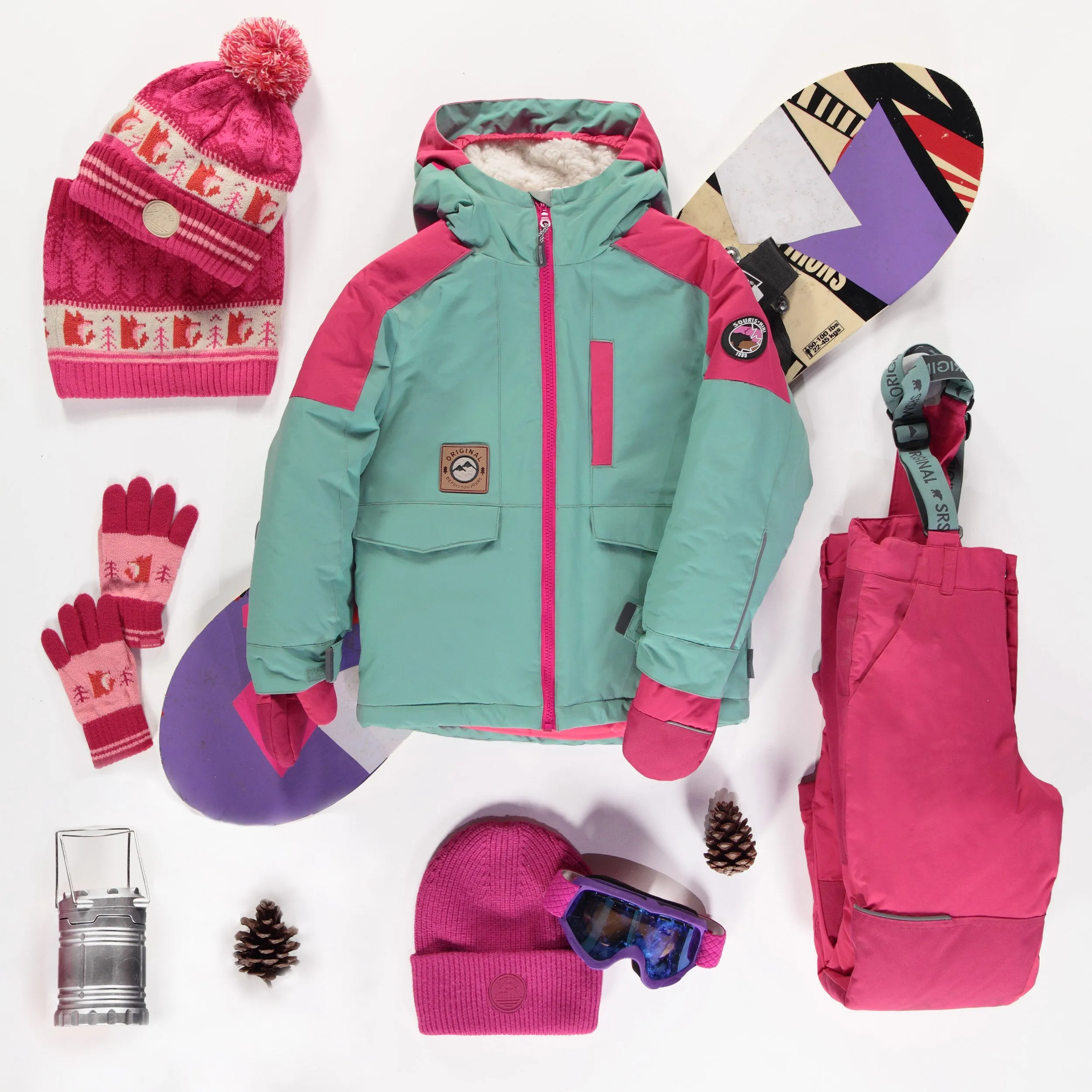 Habit de neige deux pièces turquoise et fuchsia, enfant || Two-piece turquoise ans fuchsia snowsuit, child