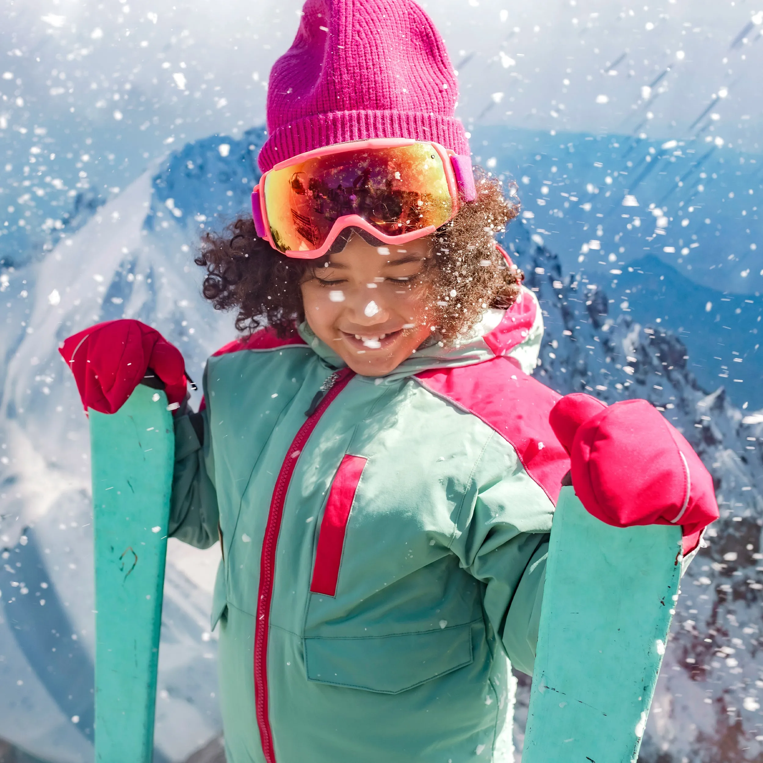 Habit de neige deux pièces turquoise et fuchsia, enfant || Two-piece turquoise ans fuchsia snowsuit, child