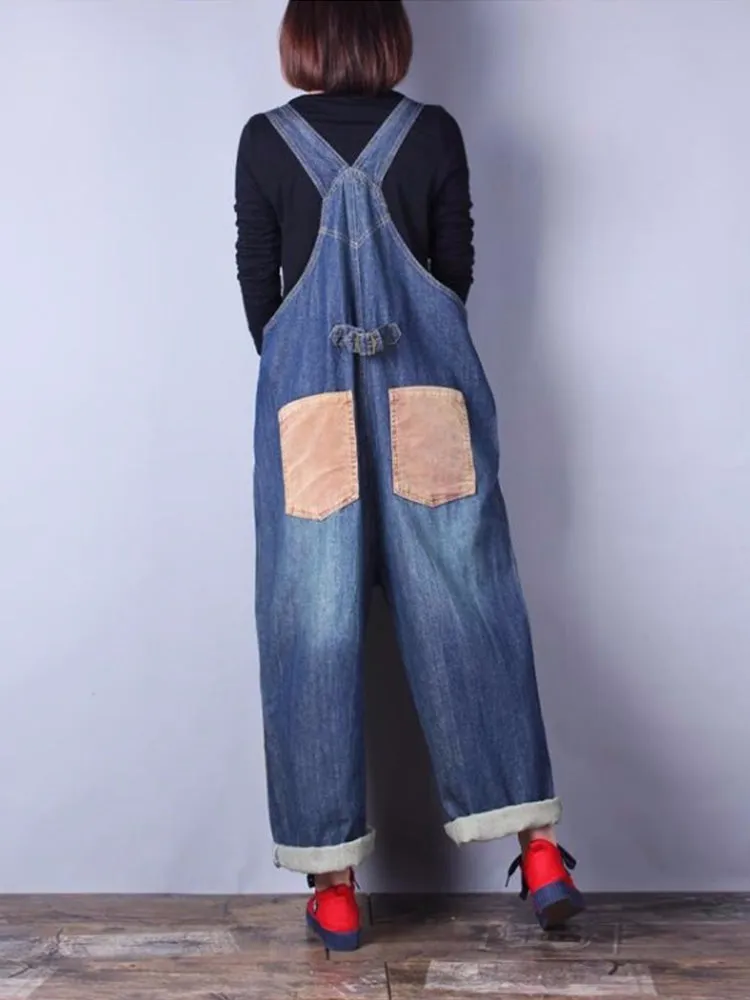 Happy Heart Color Contrast Denim Overall Dungarees