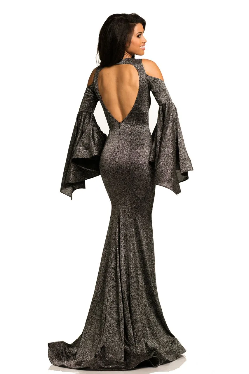 Johnathan Kayne 8111 Size 2 Long Backless Bell Sleeve Dress Shimmer Mermaid Formal