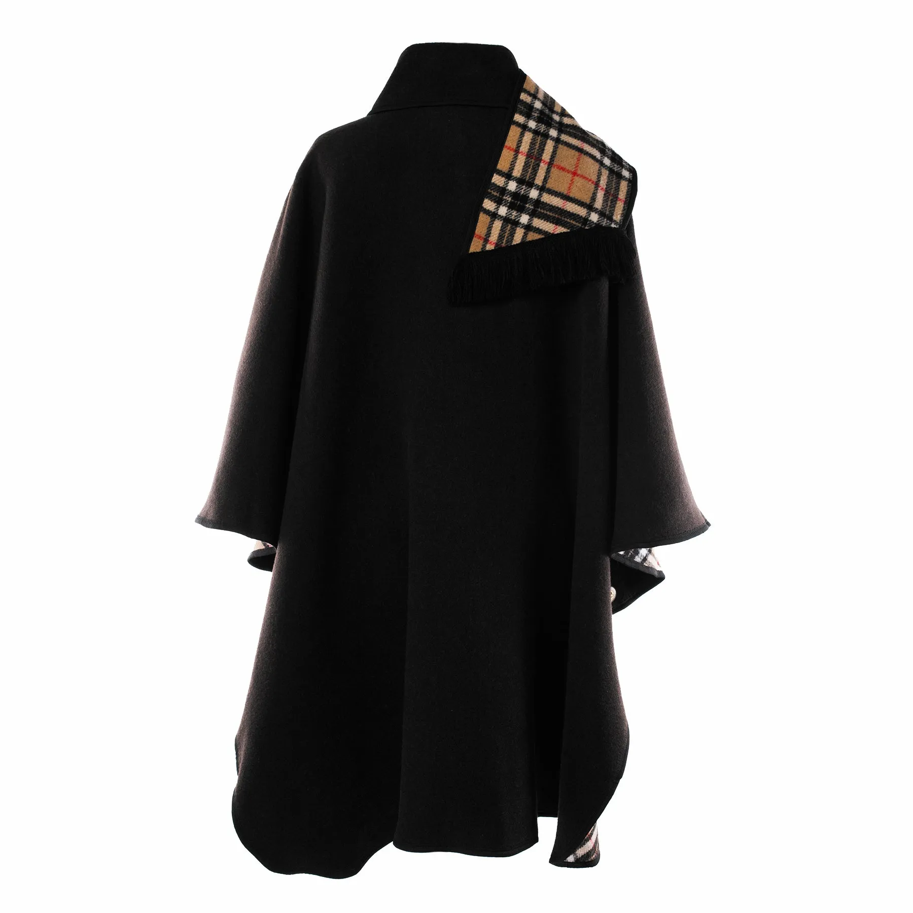 Ladies Wool Blend Reversible Cape Black