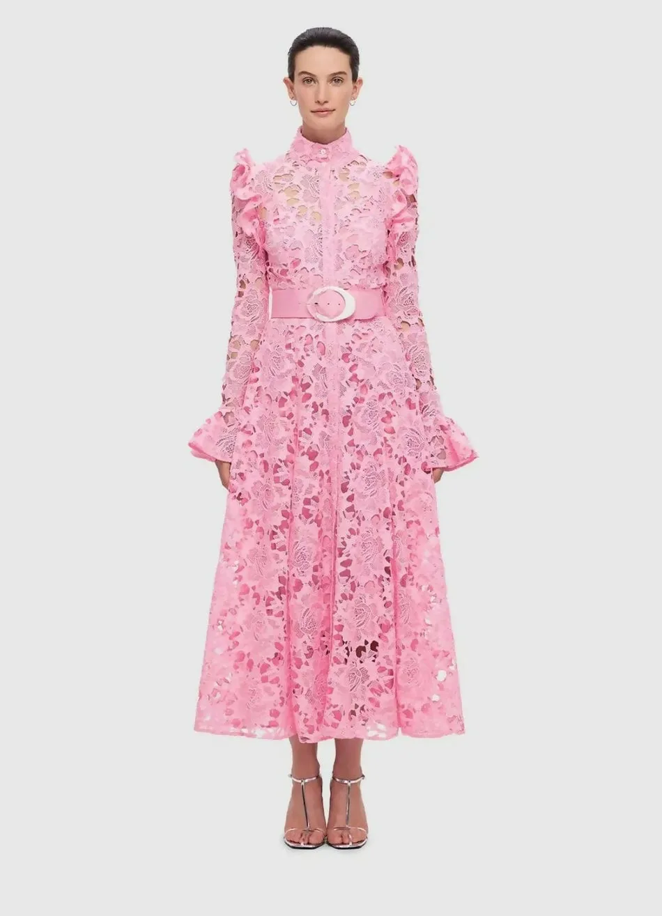 Leo Lin Aliyah Lace Butterfly Sleeve Midi in Candy Pink