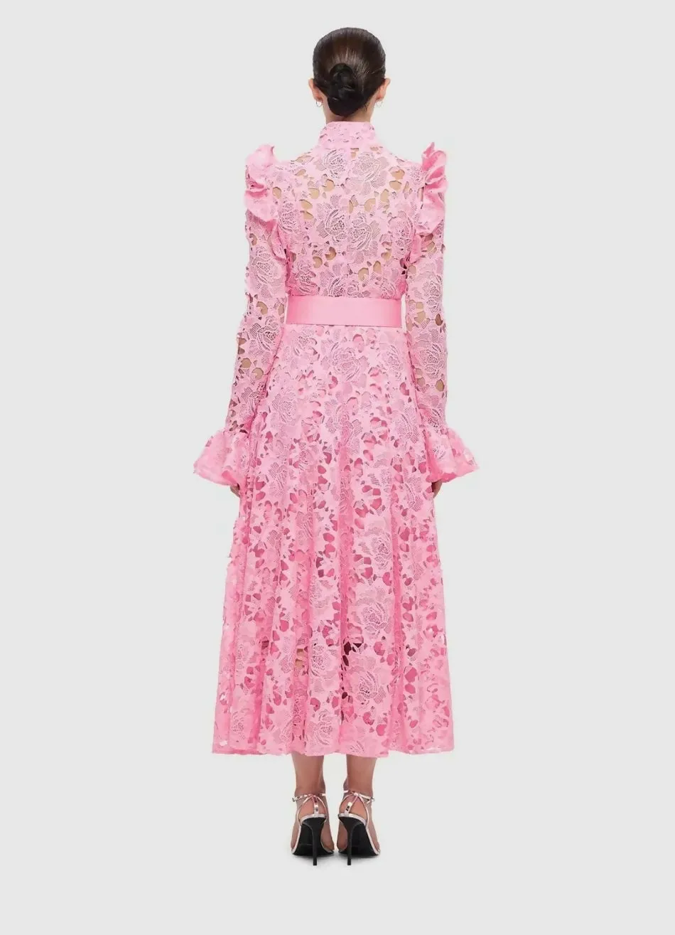 Leo Lin Aliyah Lace Butterfly Sleeve Midi in Candy Pink