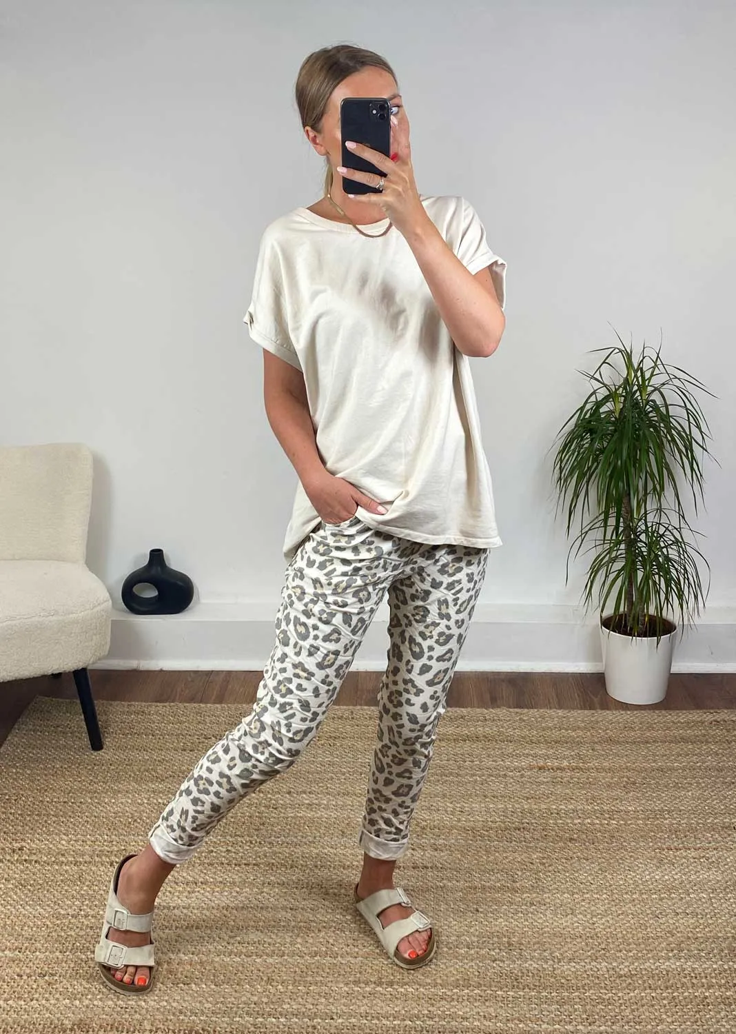 Leopard Tapered Magic Pants in Stone