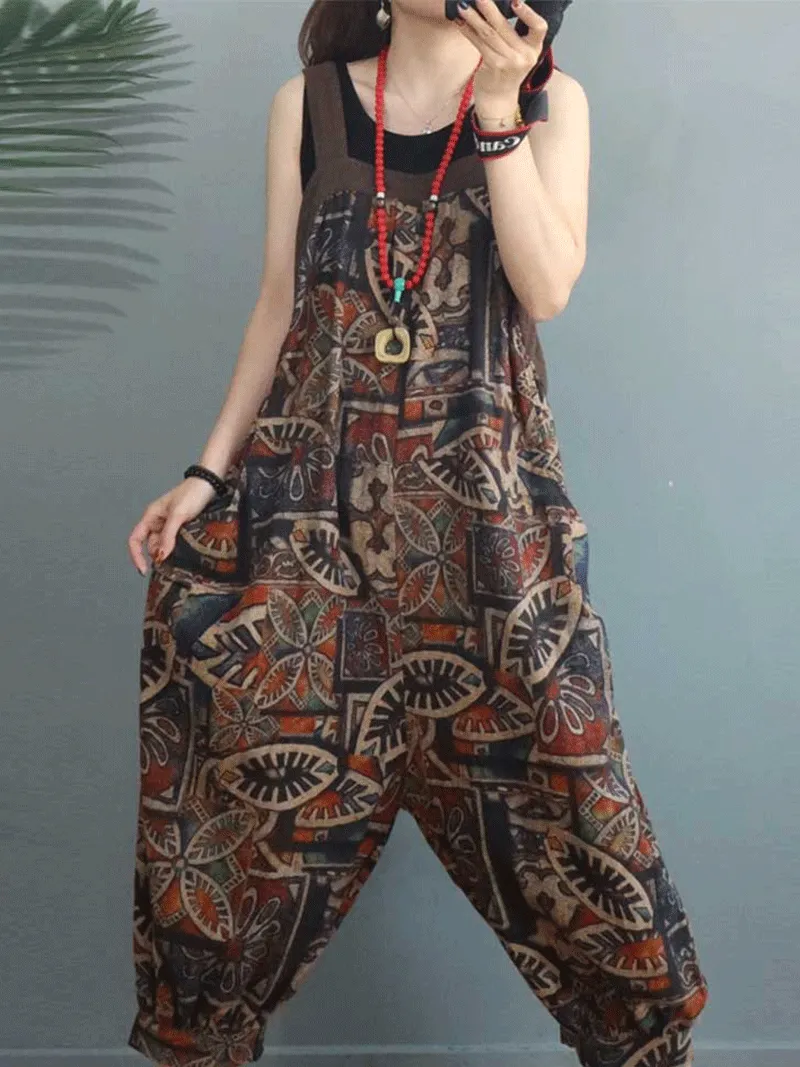 Lo Siento Ethnic Print Cotton & Linen Overall Dungaree