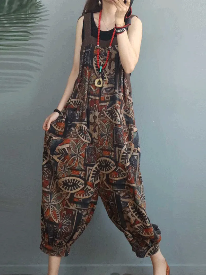 Lo Siento Ethnic Print Cotton & Linen Overall Dungaree