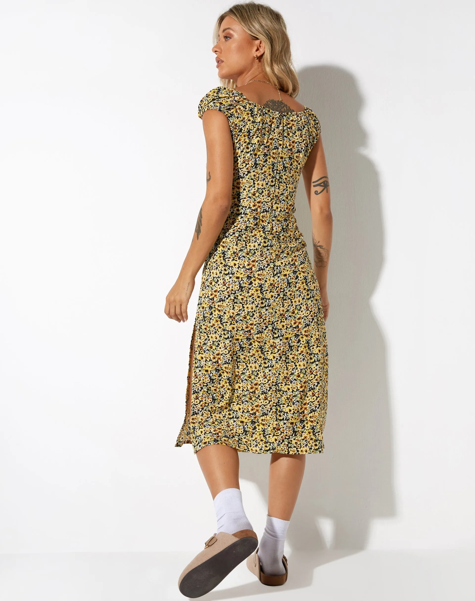 Lona Midi Dress in Spring Ditsy Yellow