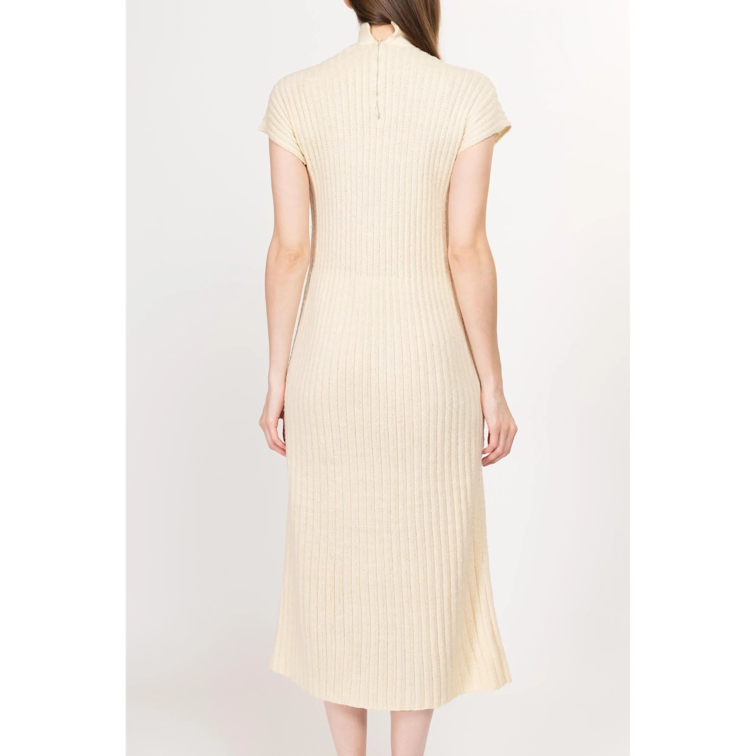 Medium 60s Cream Ribbed Knit Midi Dress