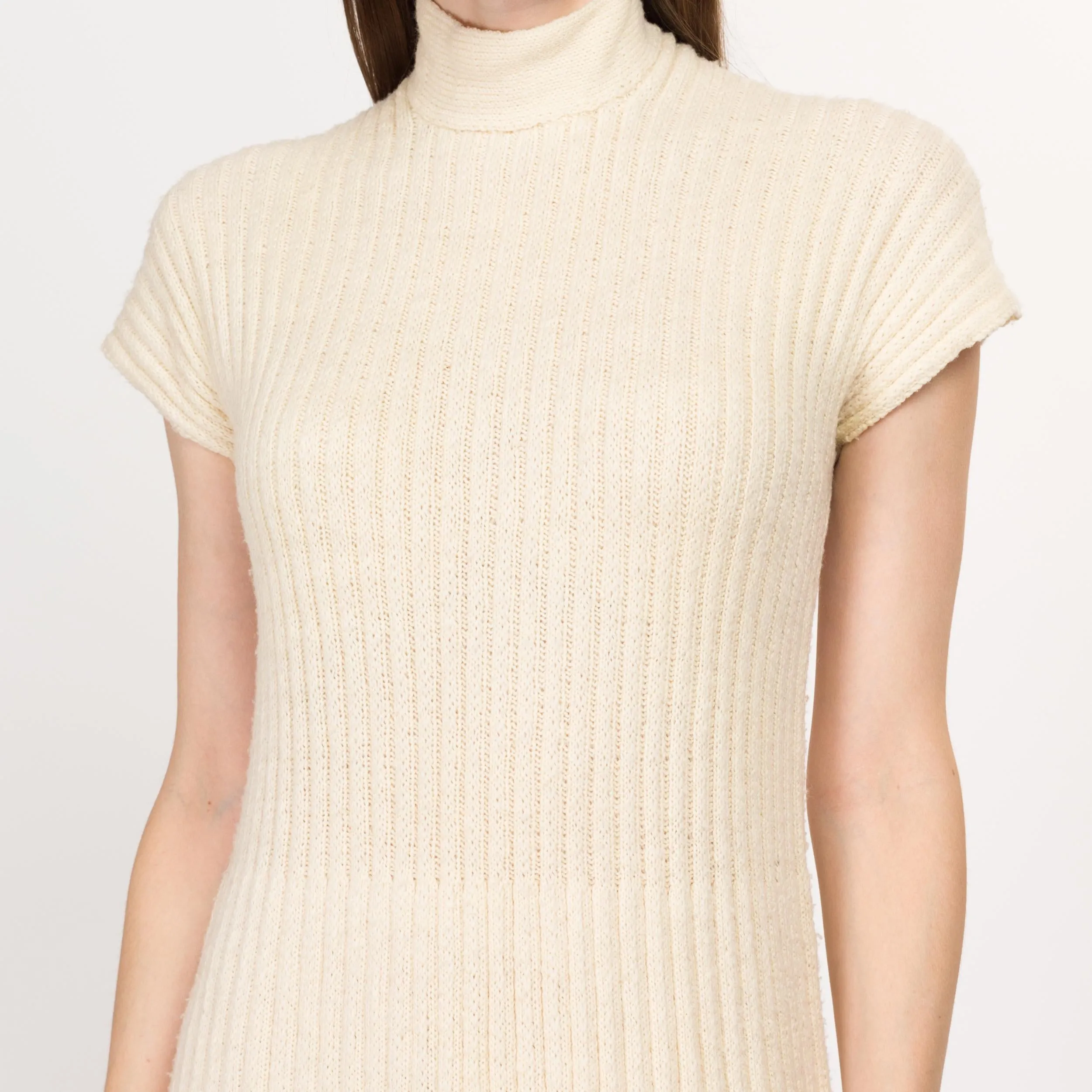 Medium 60s Cream Ribbed Knit Midi Dress