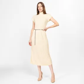 Medium 60s Cream Ribbed Knit Midi Dress