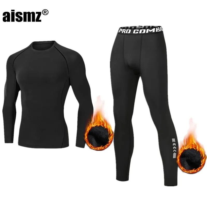 Men Compression Fitness Fleece Man Sport First Layer Underwear Set Second Thermal Men's Skin Long Johns