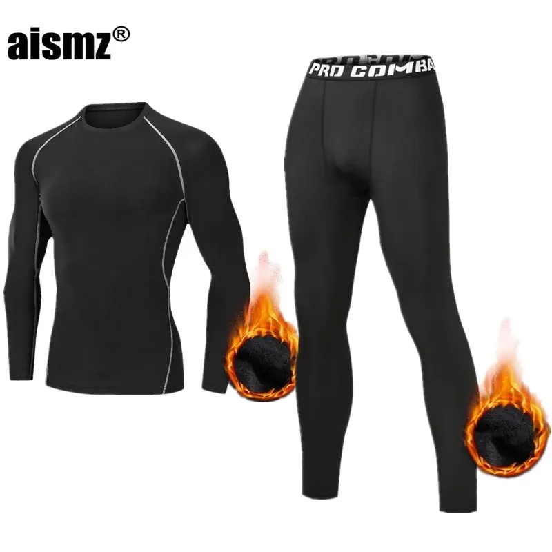 Men Compression Fitness Fleece Man Sport First Layer Underwear Set Second Thermal Men's Skin Long Johns