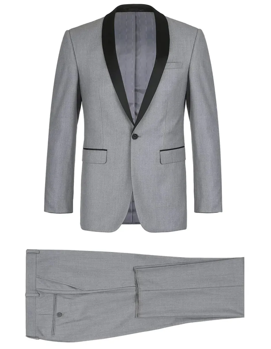 Mens 1 Button Shawl Lapel Wedding | Prom Tuxedo in Light Grey