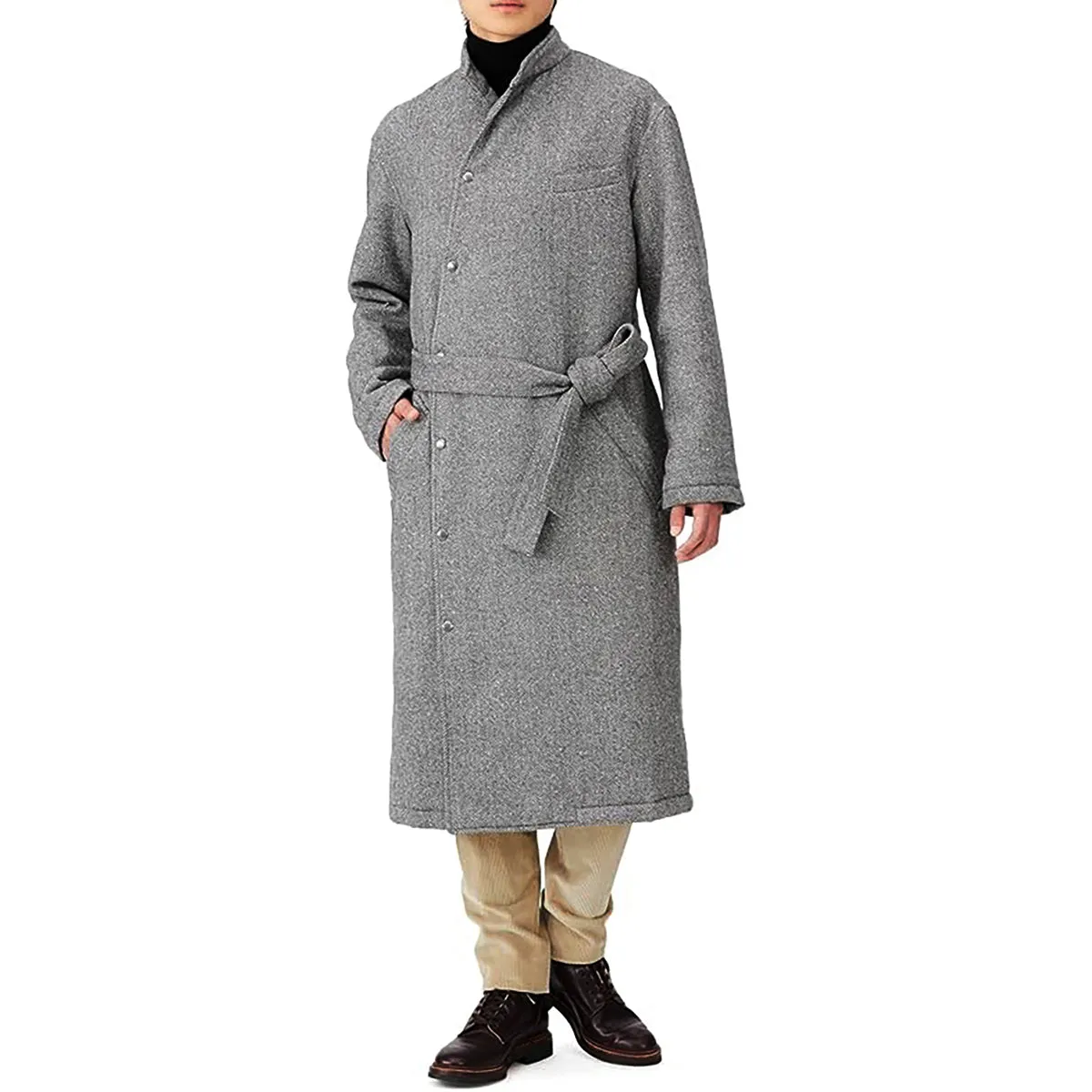 Men's Kinono Long Coat Wool Herringbone Filled with padding 48L - Tokyo Collection Made in Japan