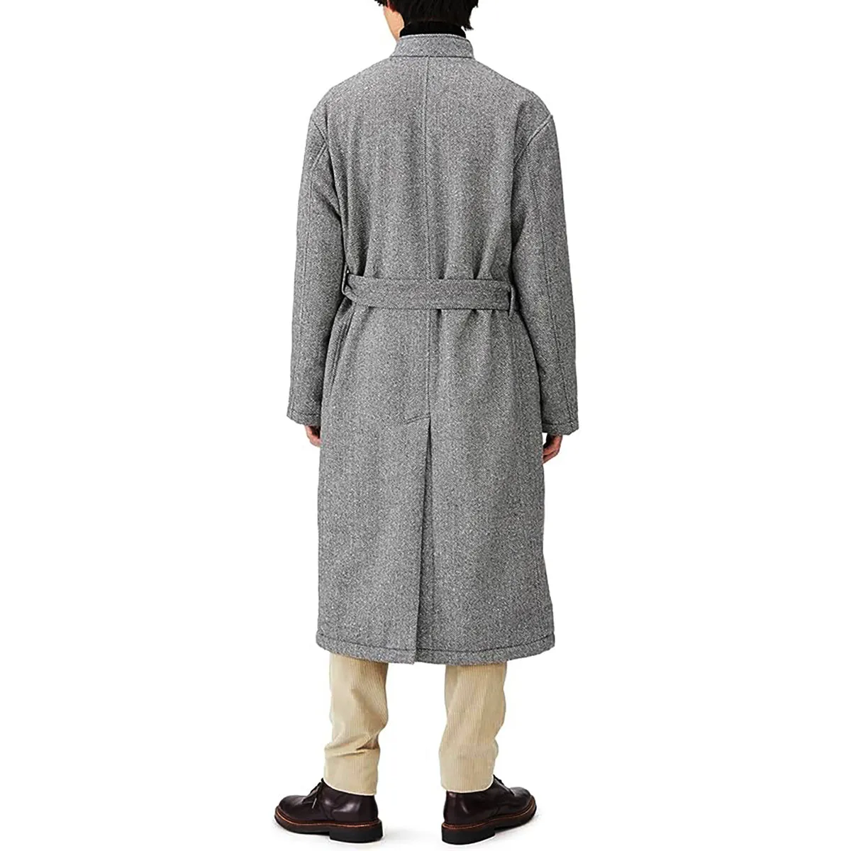 Men's Kinono Long Coat Wool Herringbone Filled with padding 48L - Tokyo Collection Made in Japan