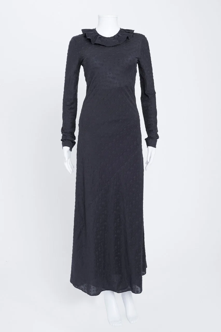 Midnight Blue Embroidered Long Sleeve Maxi Dress