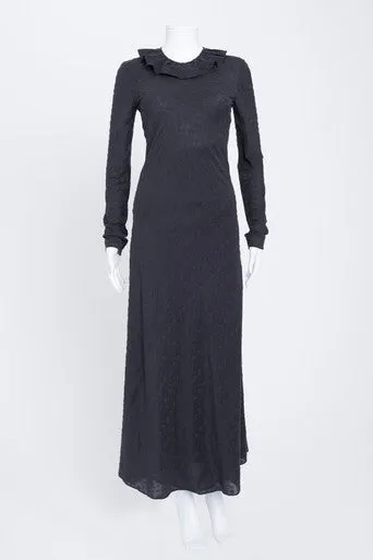 Midnight Blue Embroidered Long Sleeve Maxi Dress