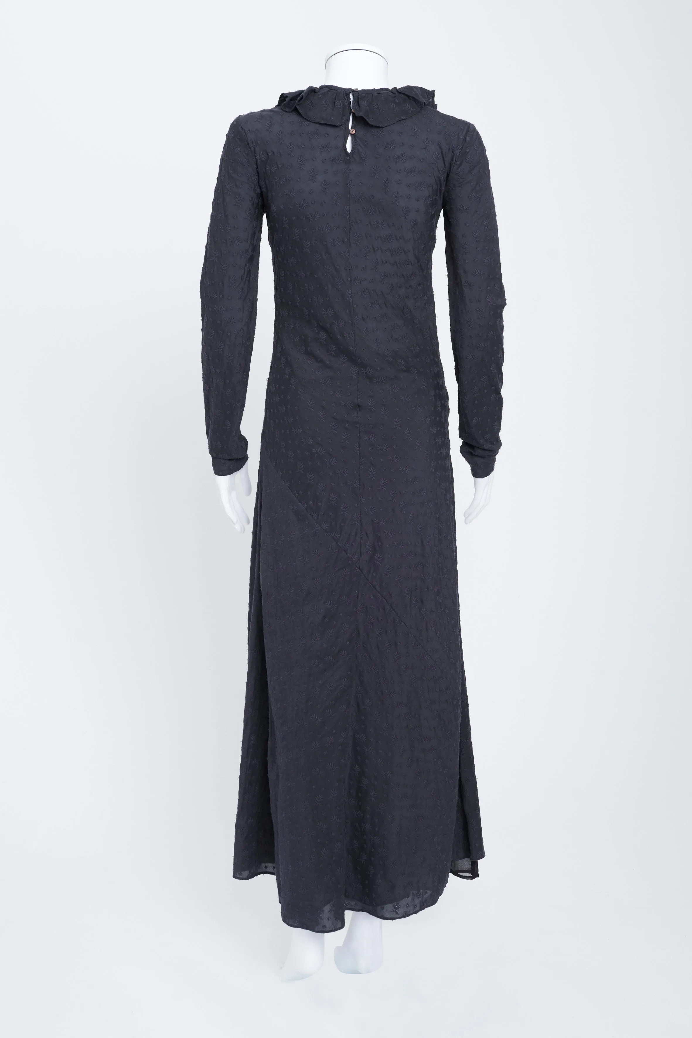 Midnight Blue Embroidered Long Sleeve Maxi Dress