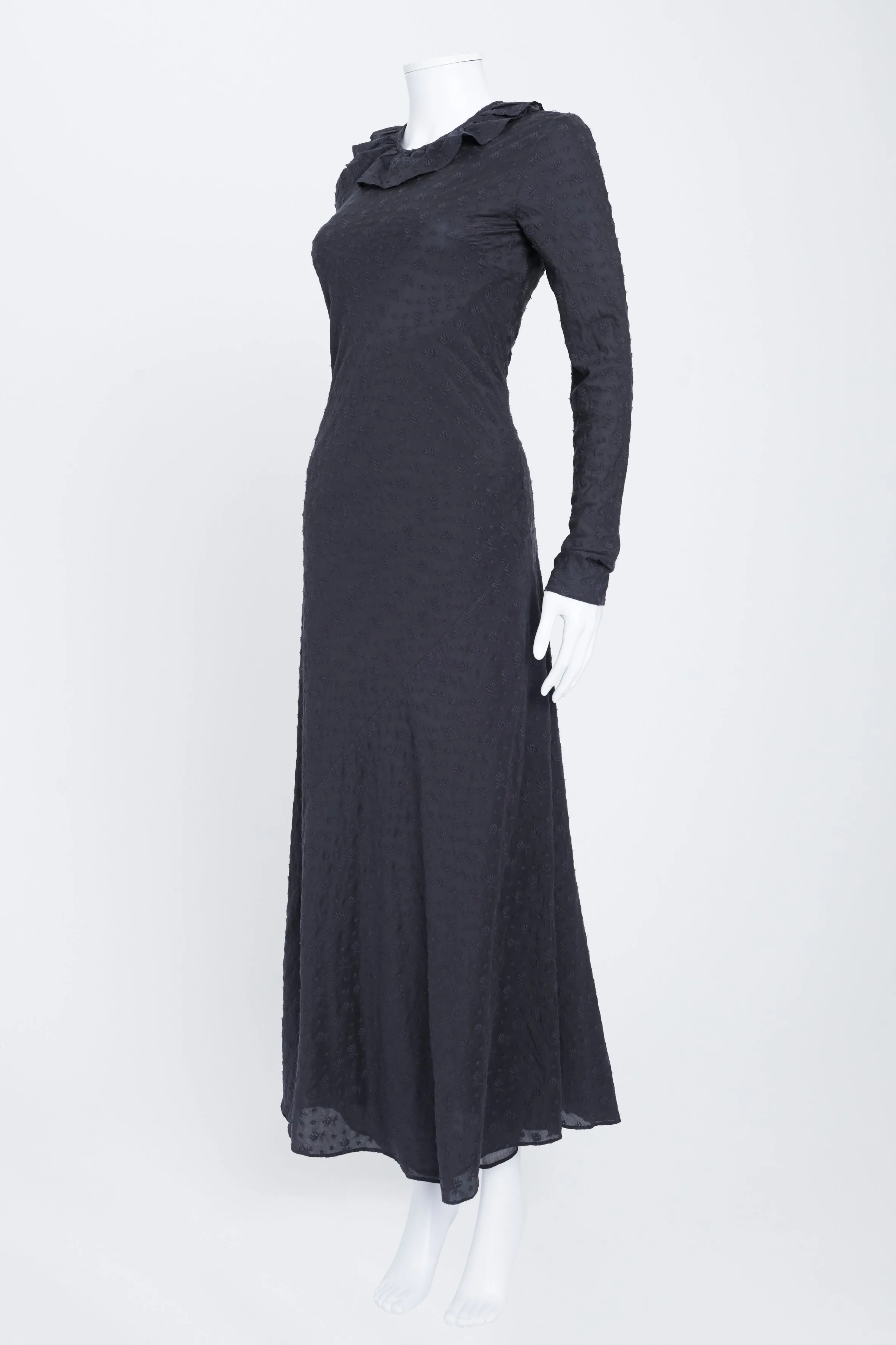 Midnight Blue Embroidered Long Sleeve Maxi Dress