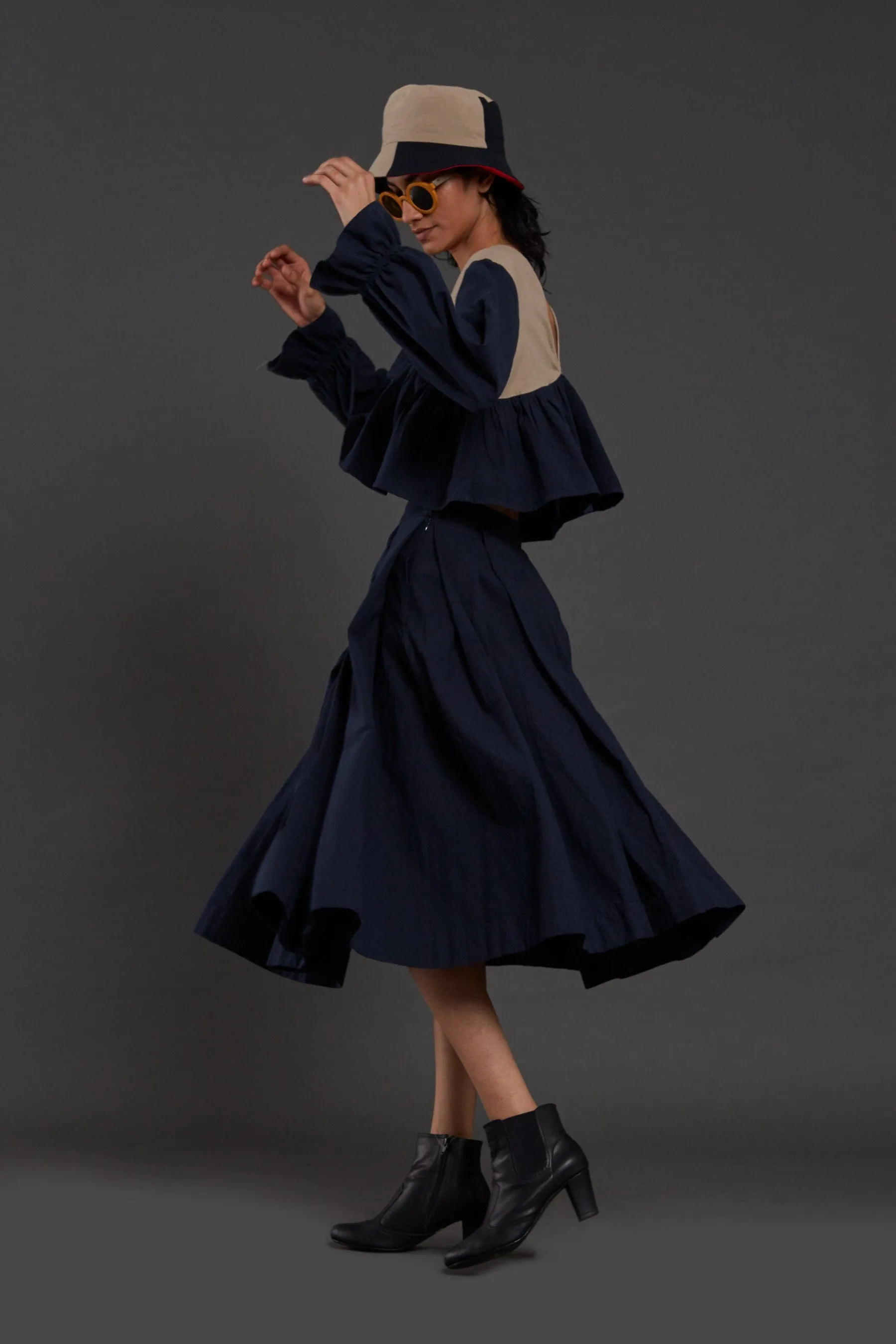 Navy Blue Pleated Skirt