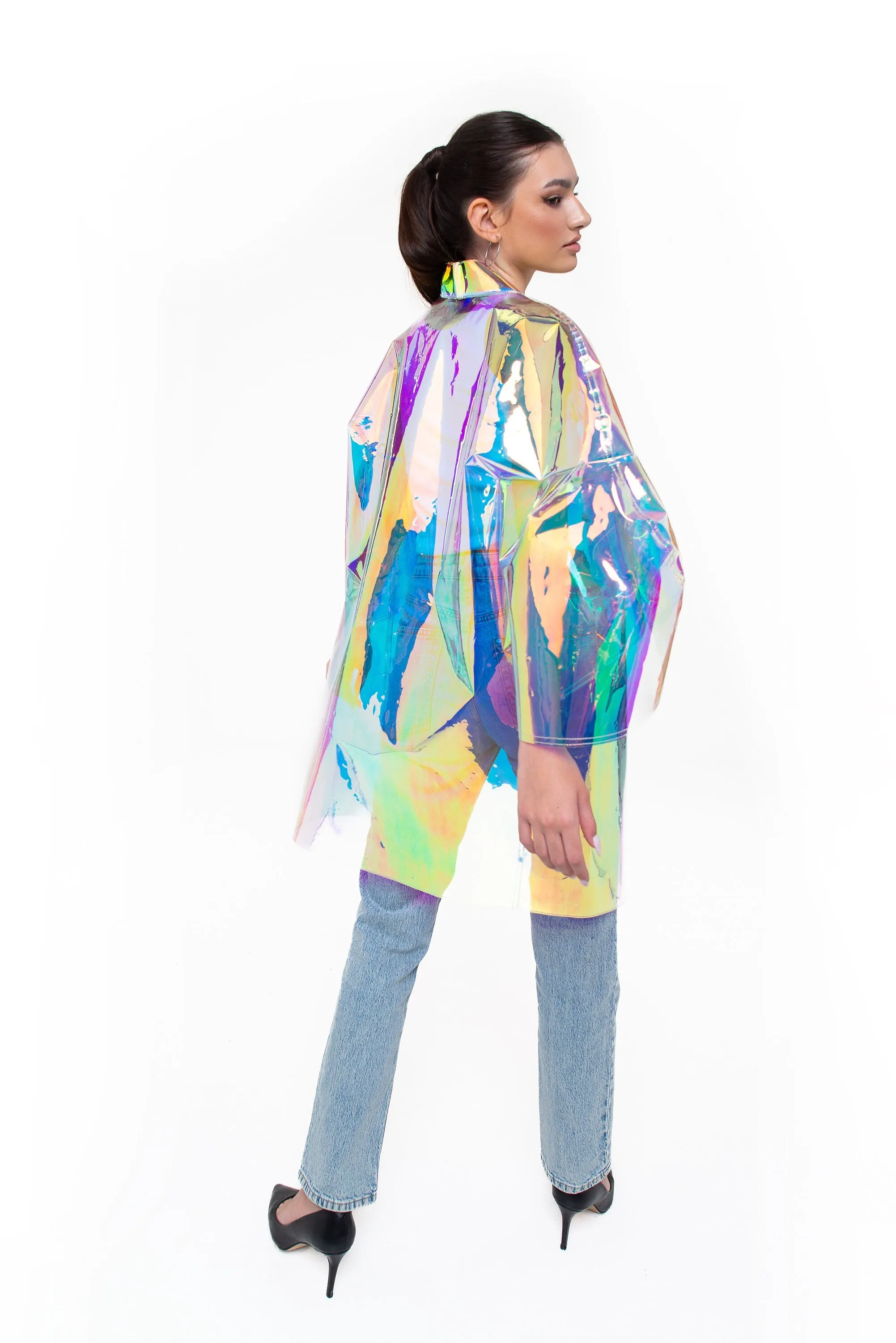 NEW Gorgeous Iridescent Unisex Coat! Outstanding TPU Trench Coat. Party clothing.