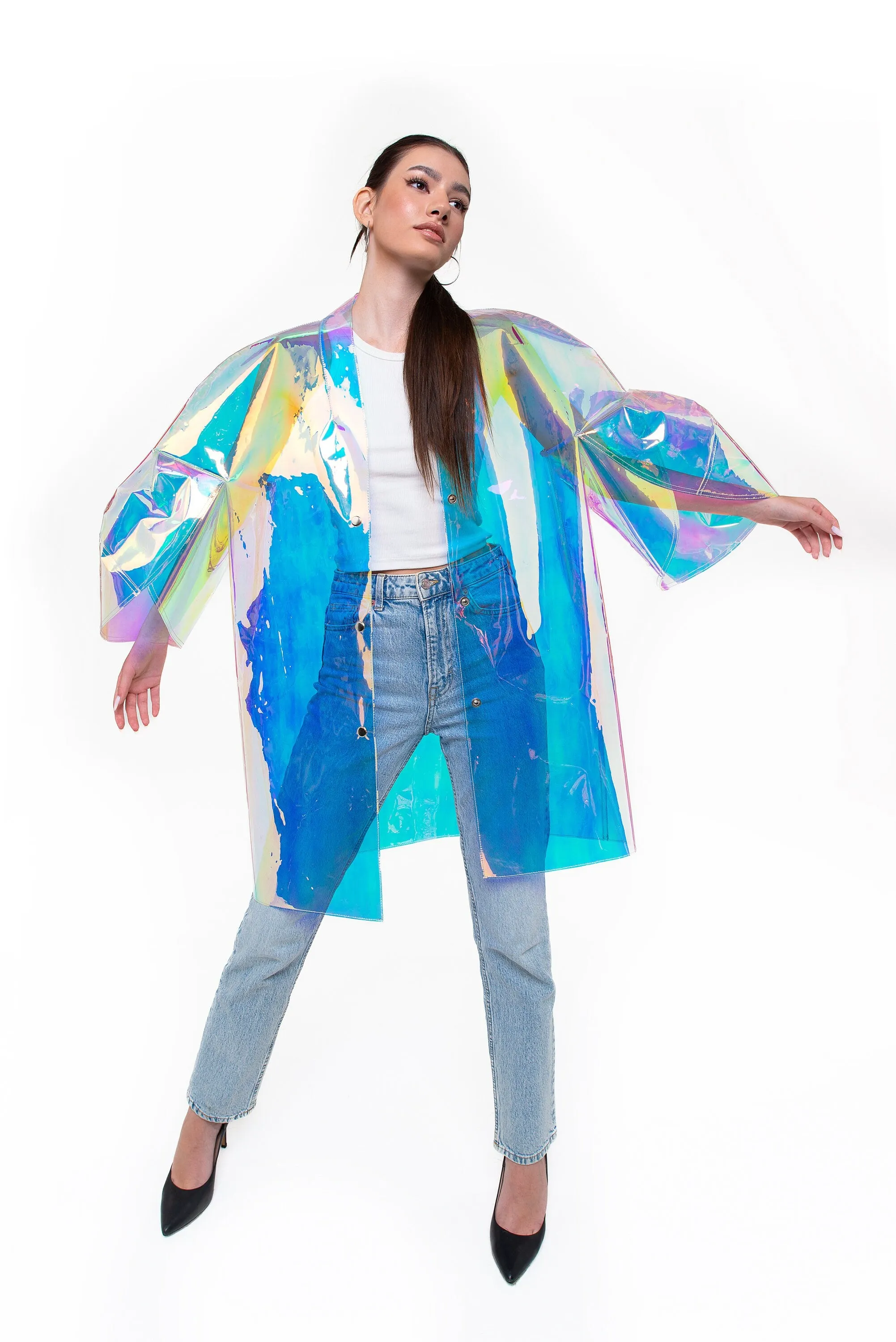 NEW Gorgeous Iridescent Unisex Coat! Outstanding TPU Trench Coat. Party clothing.