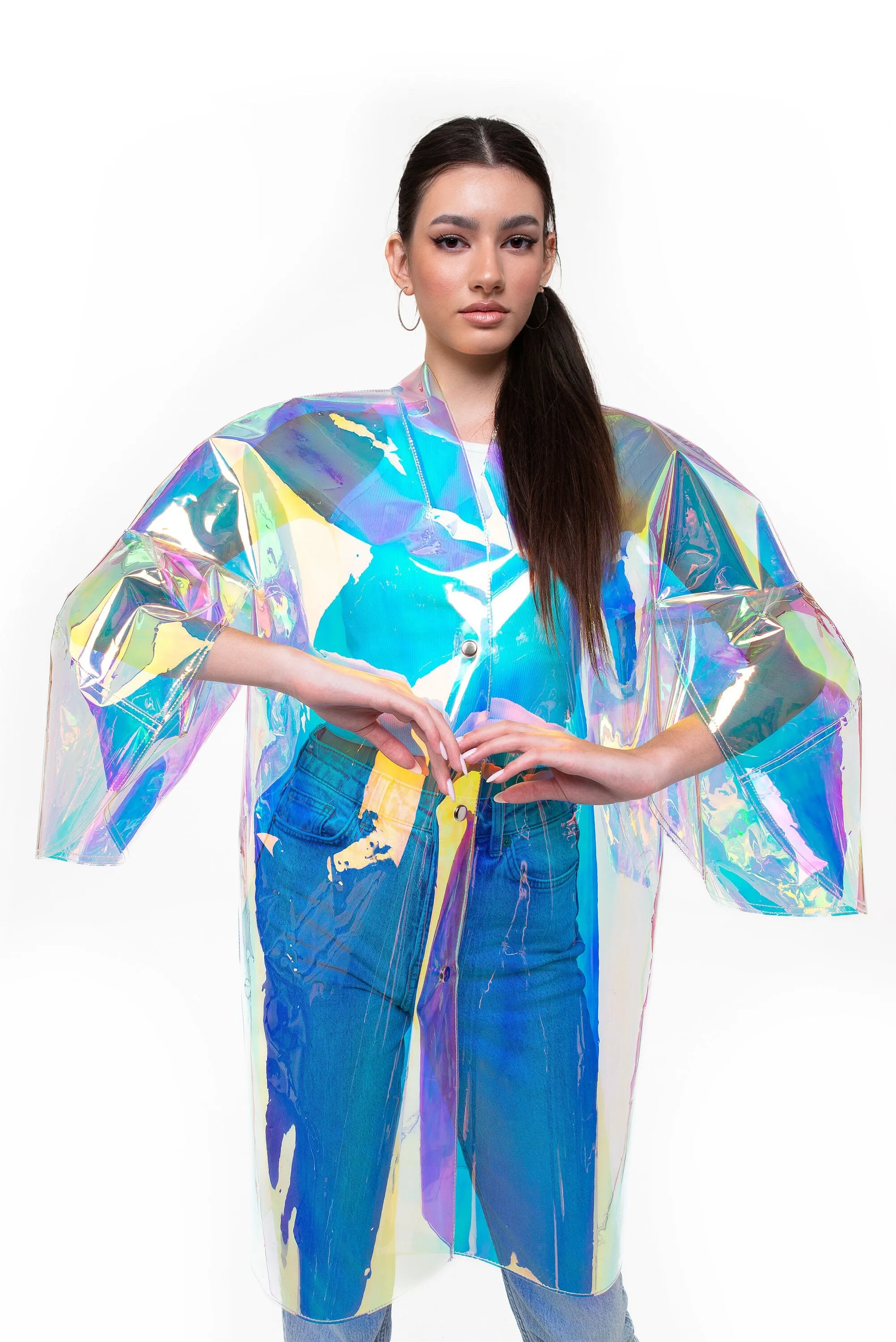 NEW Gorgeous Iridescent Unisex Coat! Outstanding TPU Trench Coat. Party clothing.