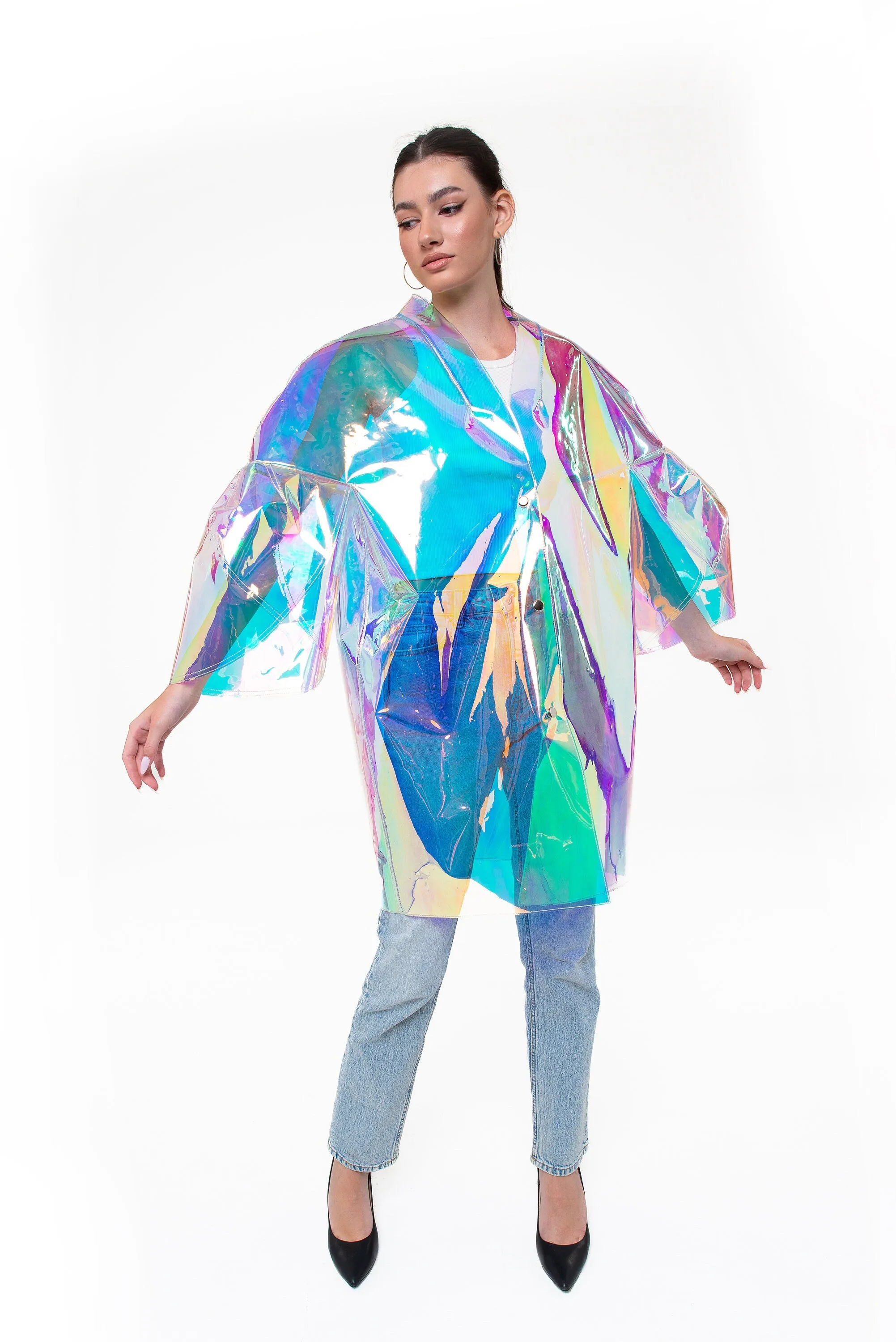 NEW Gorgeous Iridescent Unisex Coat! Outstanding TPU Trench Coat. Party clothing.