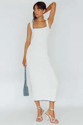 North Shore Blanket Stitch Knit Maxi Dress White