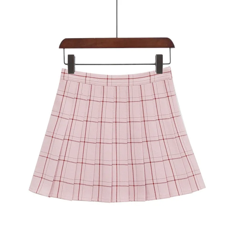 PEONFLY Sweet Women Pleated Skirt Fashion Plaid A-Line Mini High Waist Chic Skirt Kawaii Summer Casual Ladies Plaid Skirt