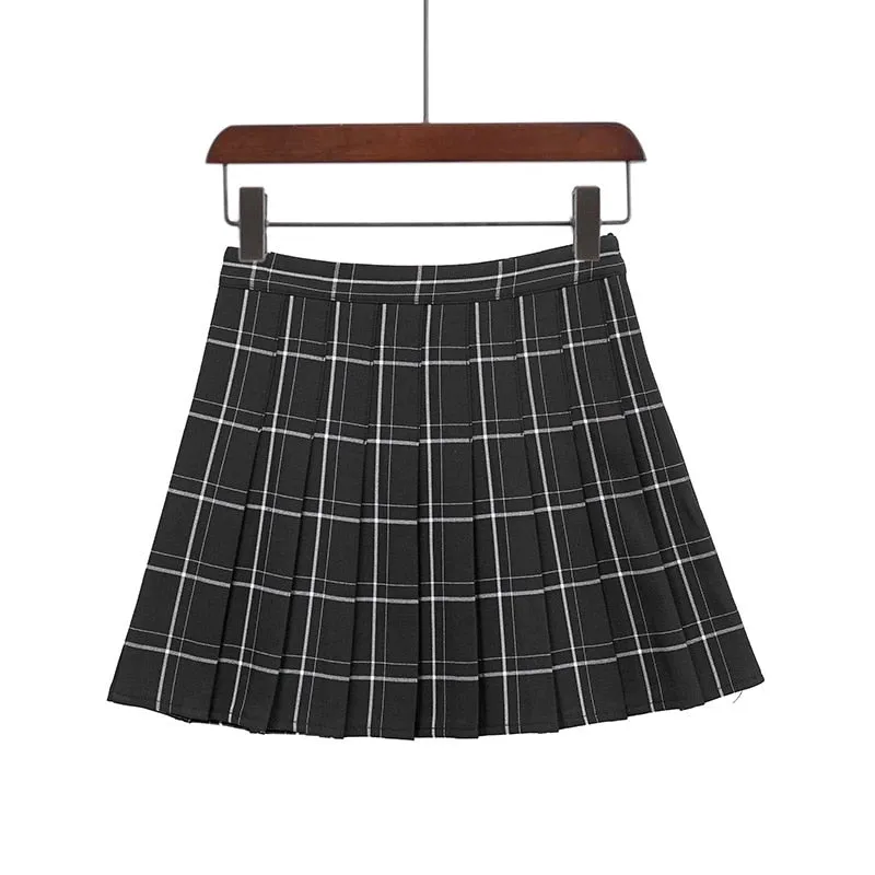 PEONFLY Sweet Women Pleated Skirt Fashion Plaid A-Line Mini High Waist Chic Skirt Kawaii Summer Casual Ladies Plaid Skirt