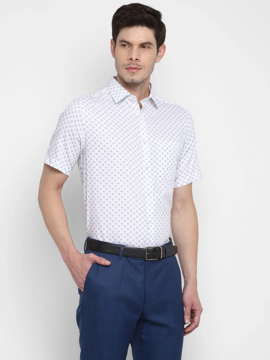 Printed White Regular Fit Formal Shirt