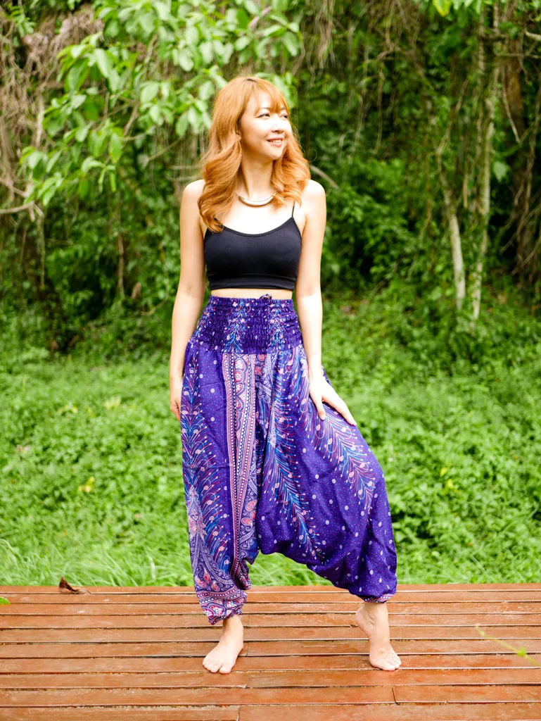 Purple Peacock Low Cut Harem Pants