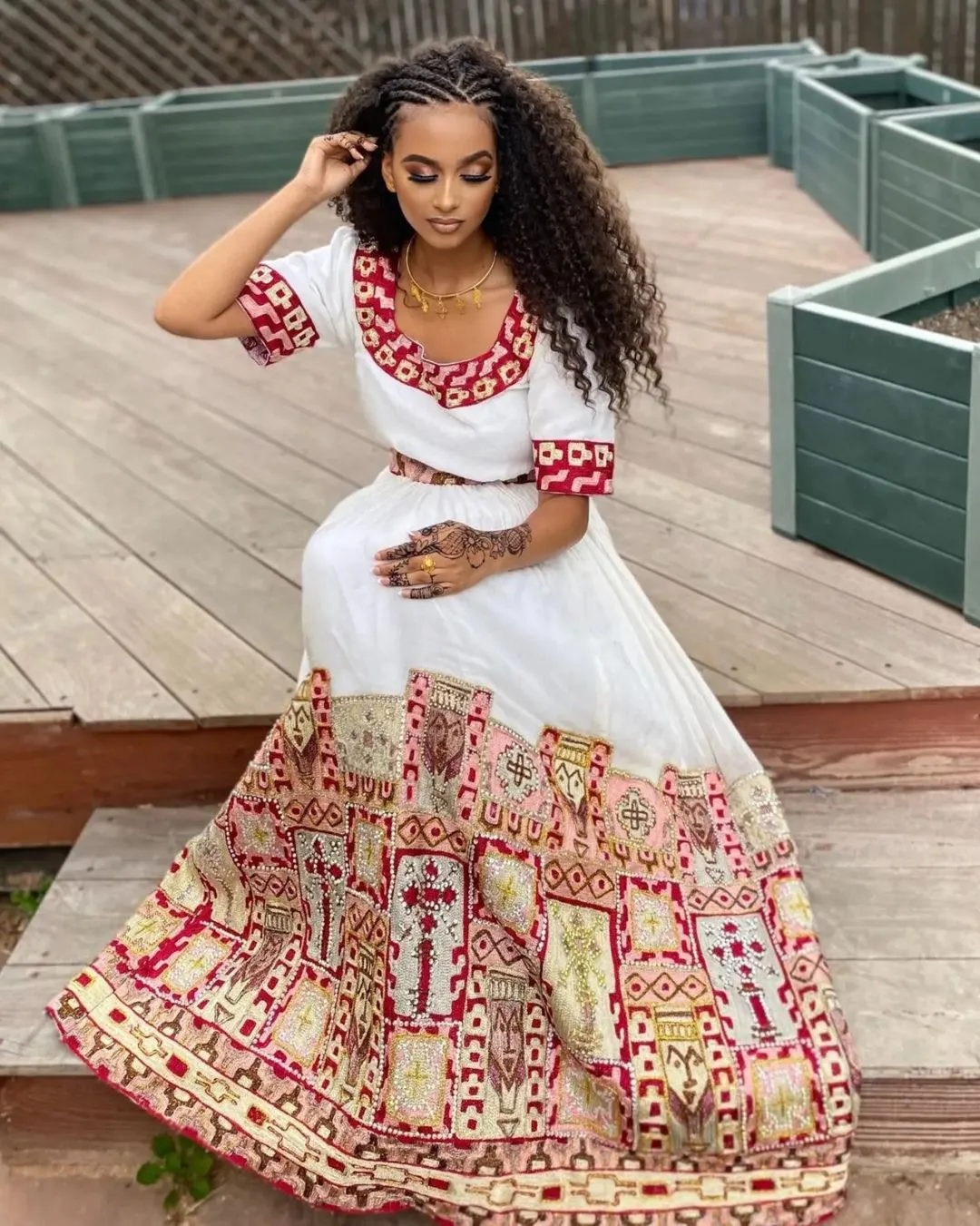 Red Design Habesha Dress Beaded Habesha Wedding Dress Style