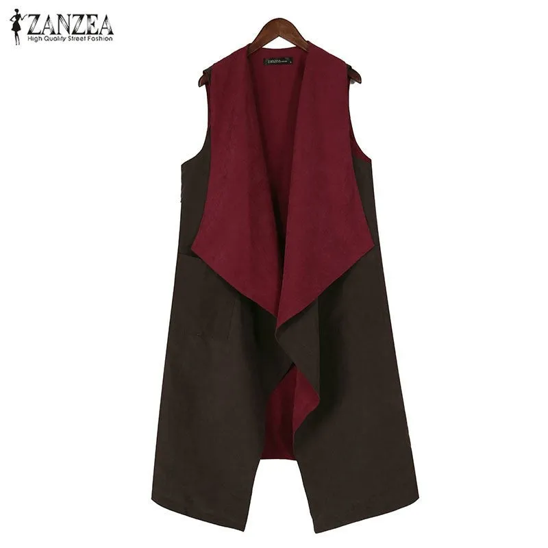 Reversible Casual Outerwear Sleeveless Long Trench Coat Cardigan for Women