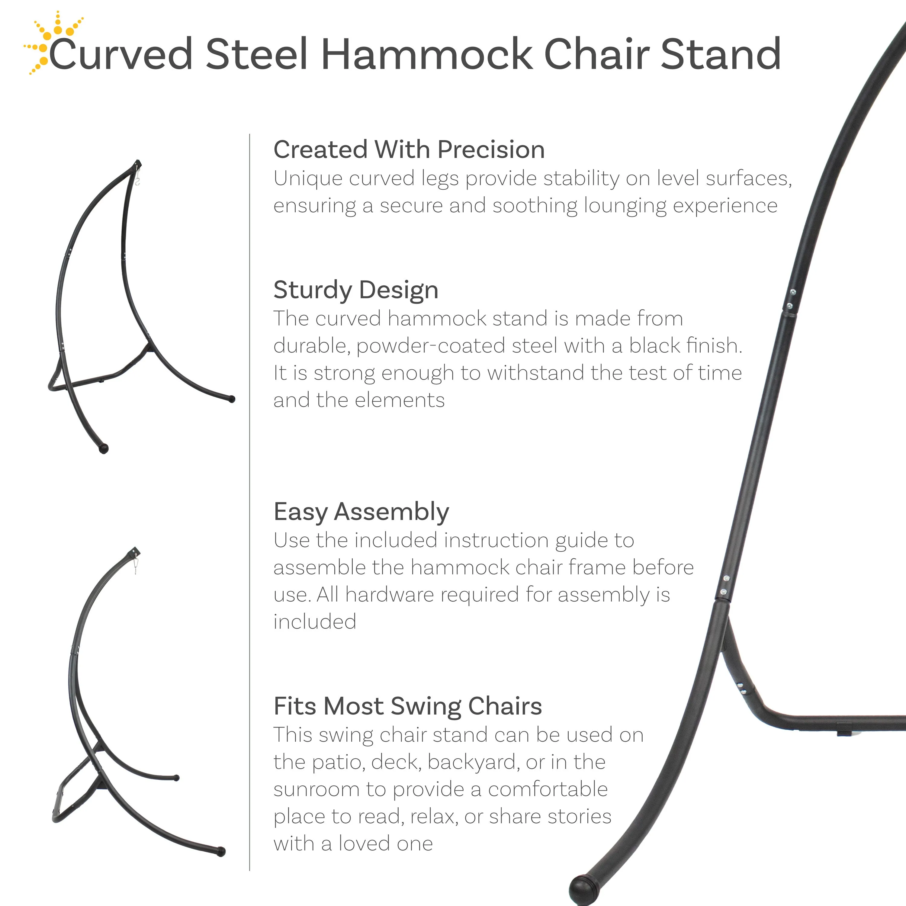 Sunnydaze Curved Steel Hammock Chair Stand - 84" H