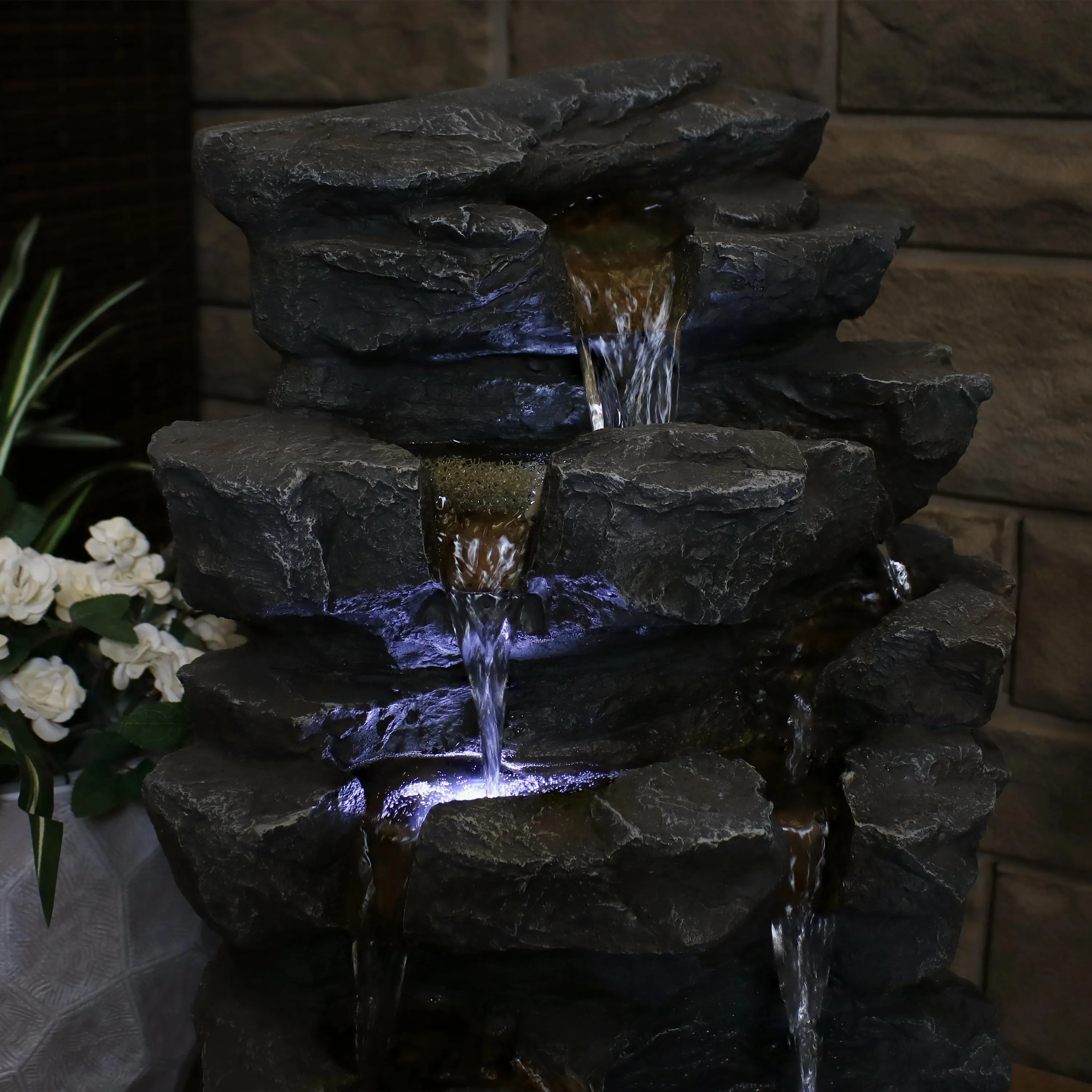 Sunnydaze Grotto Falls Water Fountain with LED Lights - 24"