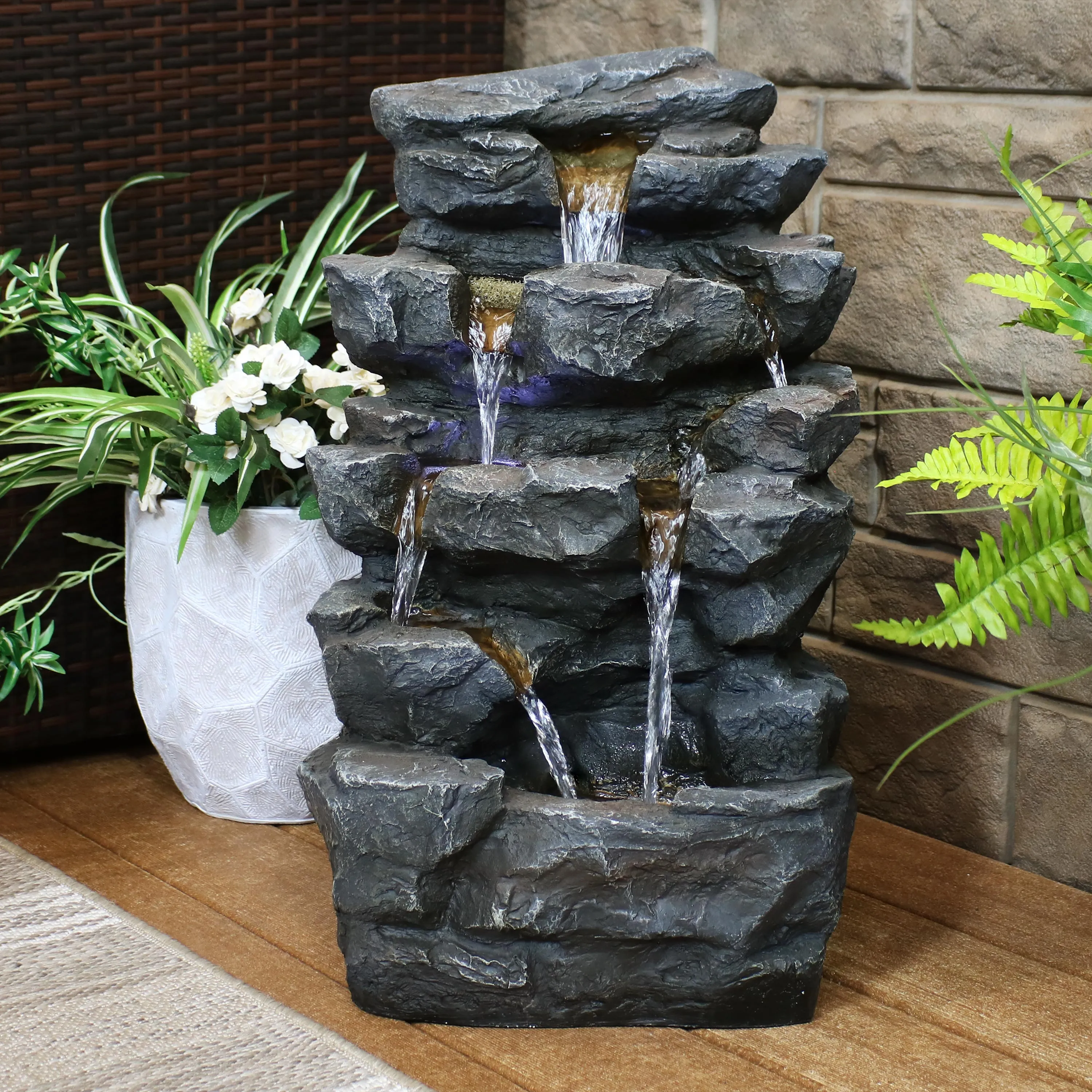 Sunnydaze Grotto Falls Water Fountain with LED Lights - 24"