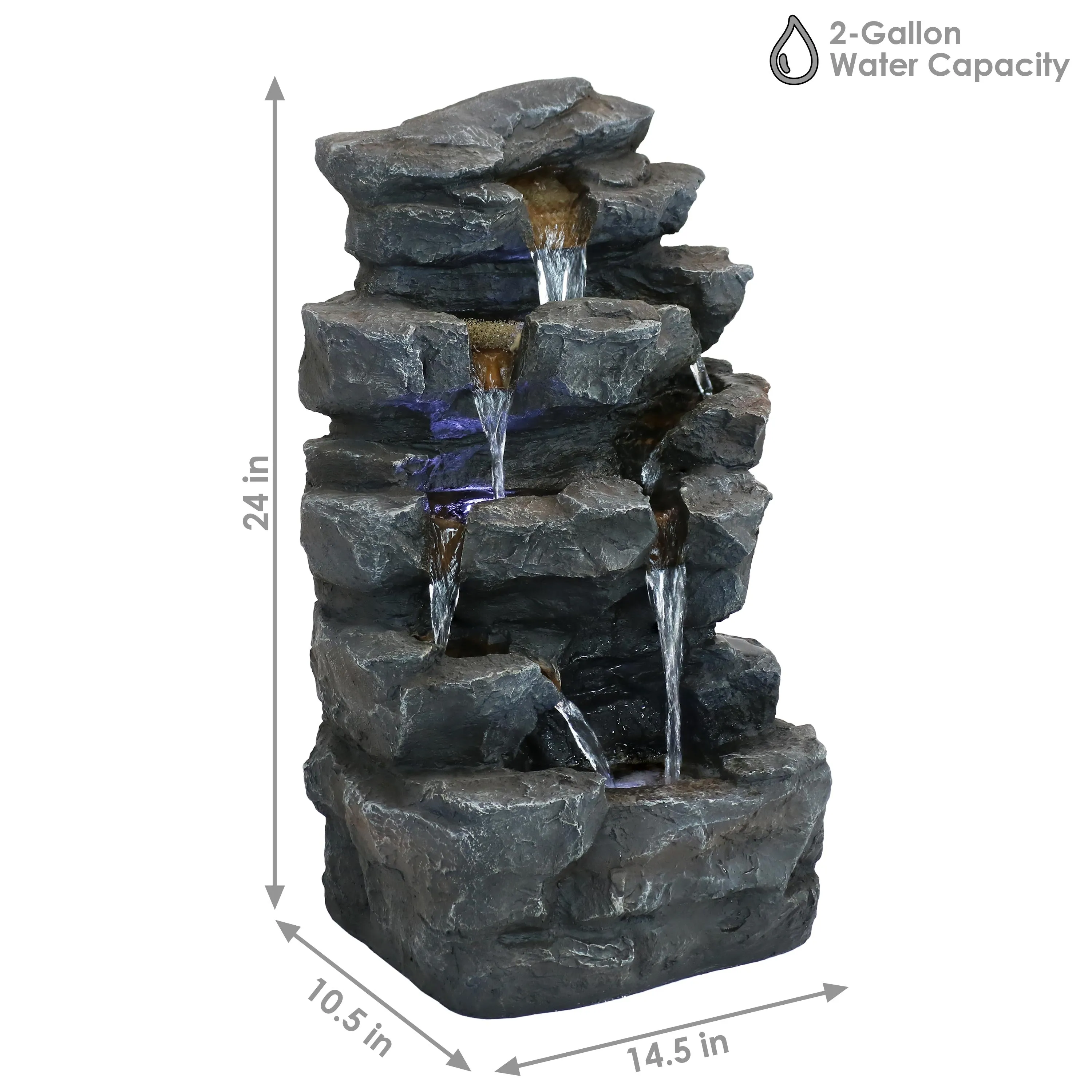 Sunnydaze Grotto Falls Water Fountain with LED Lights - 24"