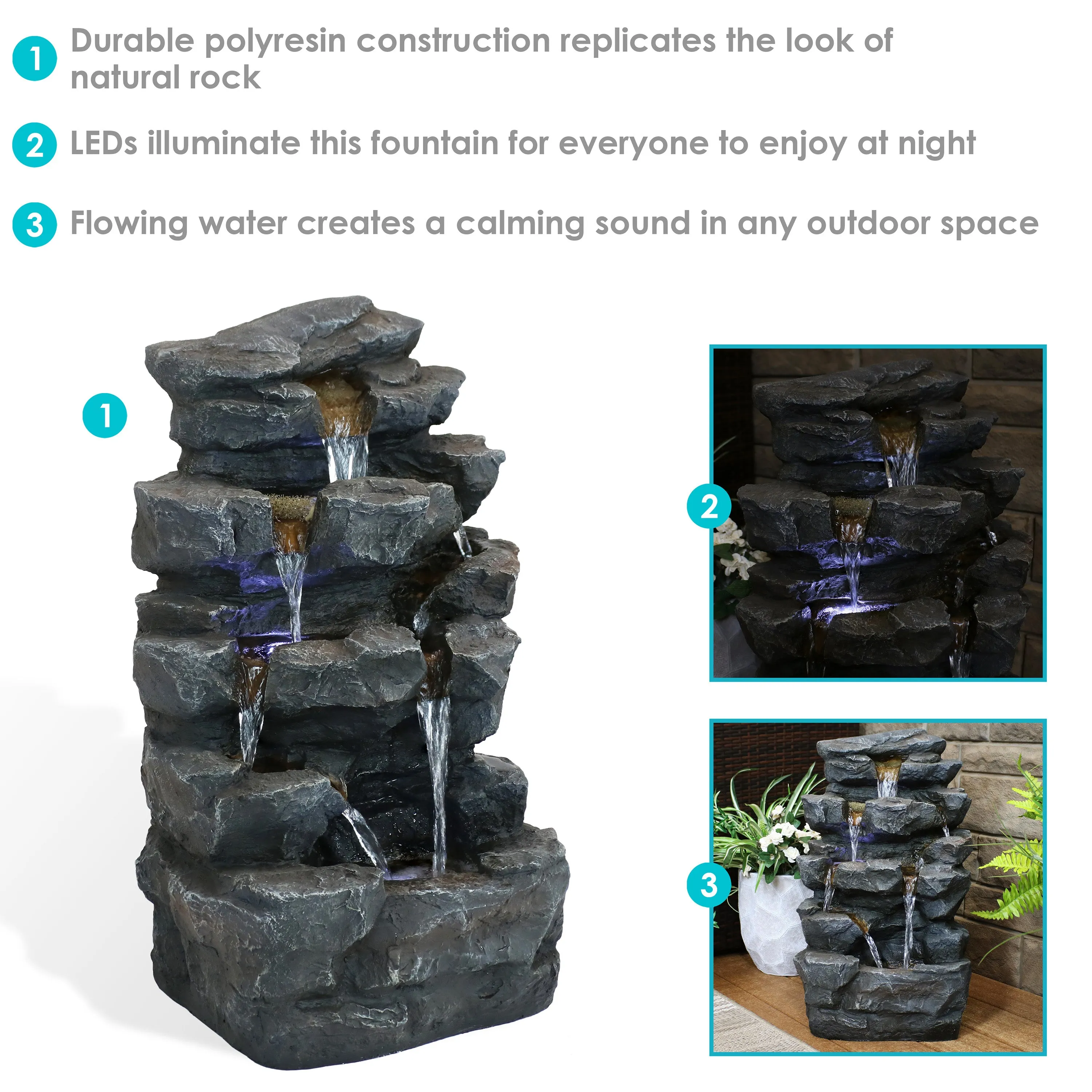 Sunnydaze Grotto Falls Water Fountain with LED Lights - 24"