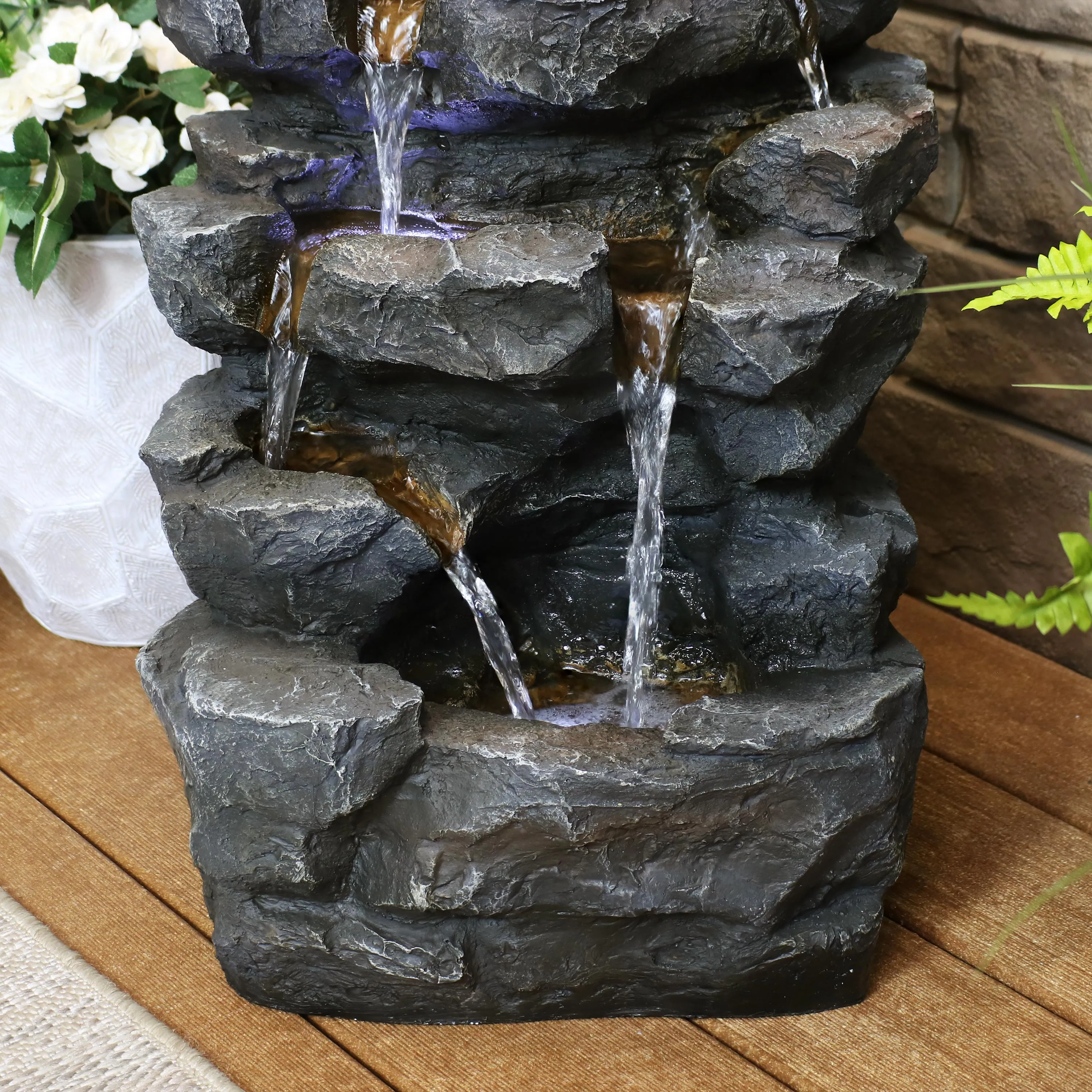 Sunnydaze Grotto Falls Water Fountain with LED Lights - 24"