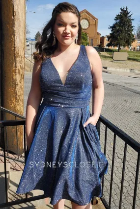 Sydney's Closet SC8108 size 26 Royal Cocktail Dress Short Metallic Shimmer Plus