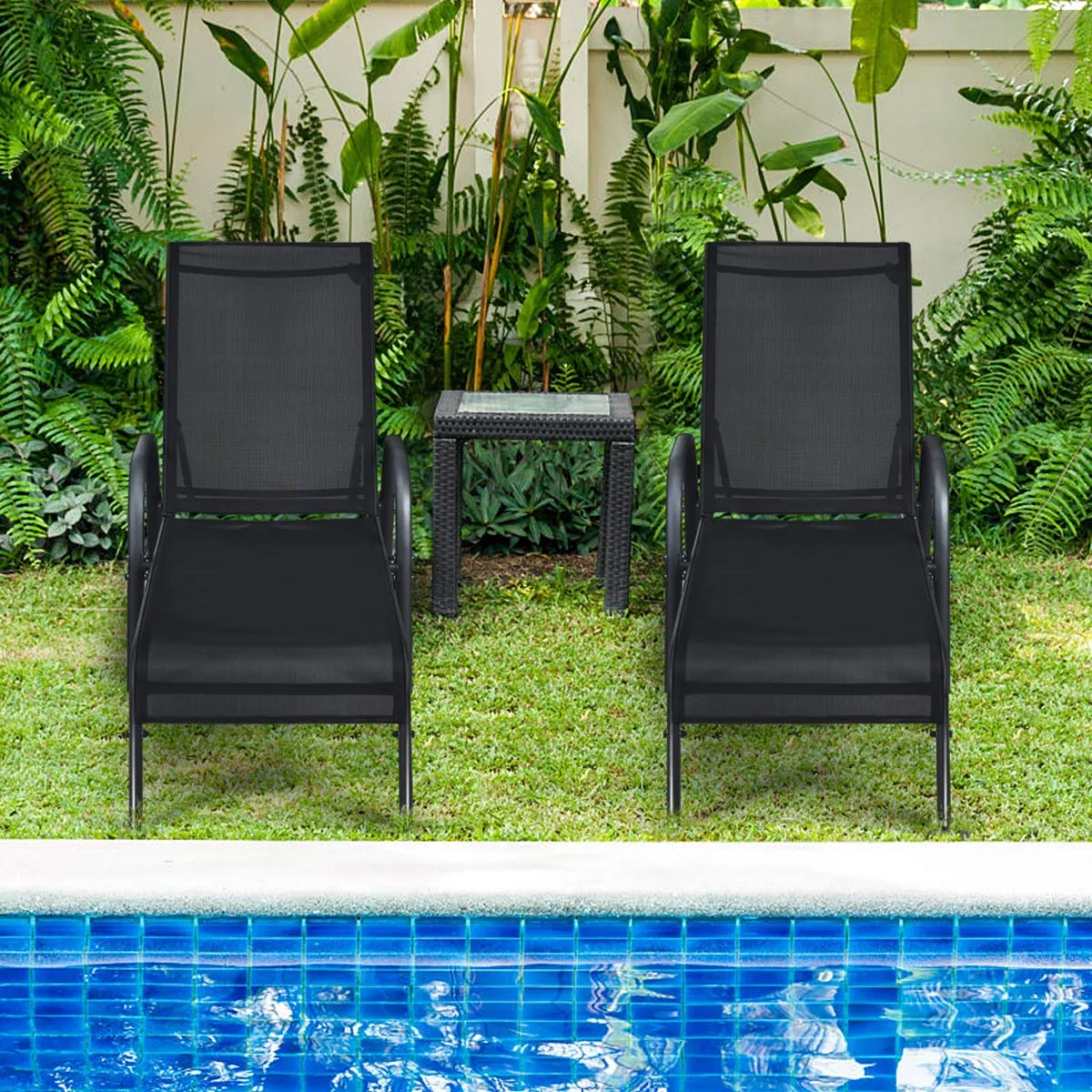 Tangkula Patio Chaise, Set of 2, Back Adjustable Weatherproof Recliner Outdoor Lounger Chair