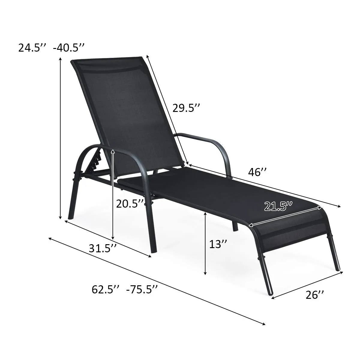 Tangkula Patio Chaise, Set of 2, Back Adjustable Weatherproof Recliner Outdoor Lounger Chair