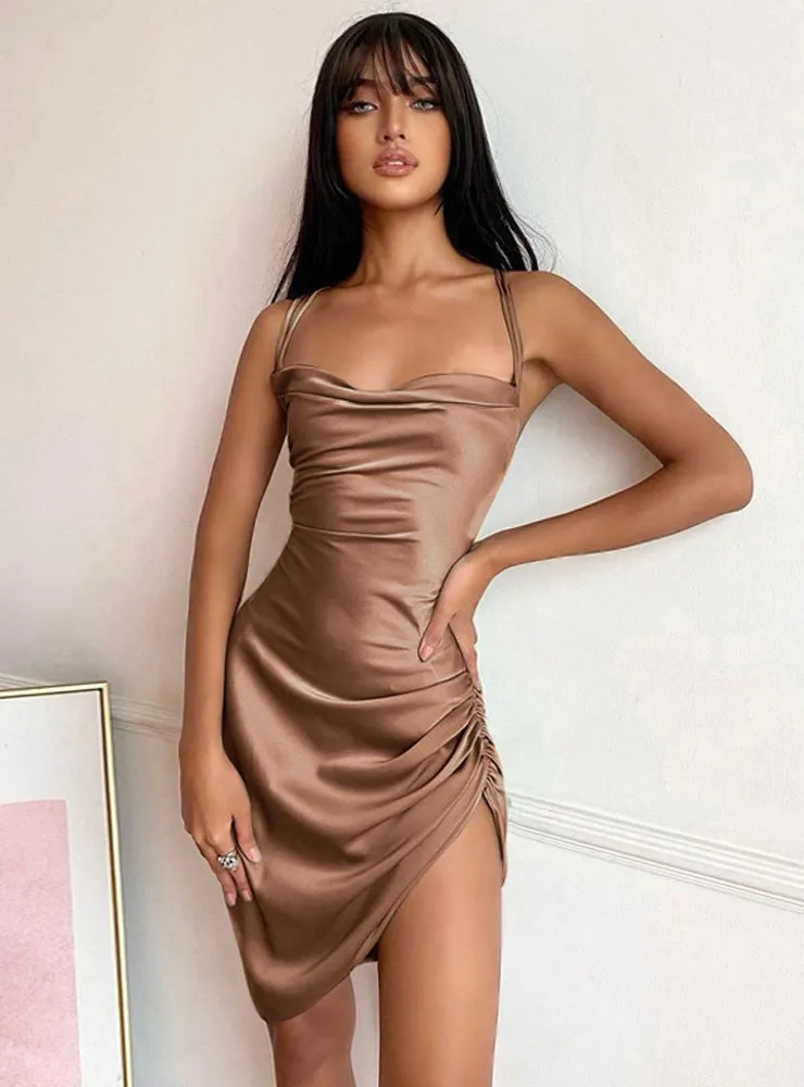 TastyHottie - Women Pink Satin Bodycon Sling Slit Dress