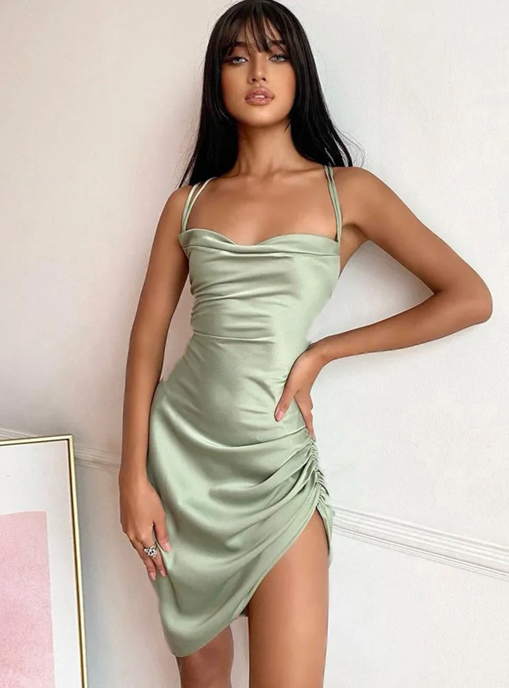 TastyHottie - Women Pink Satin Bodycon Sling Slit Dress