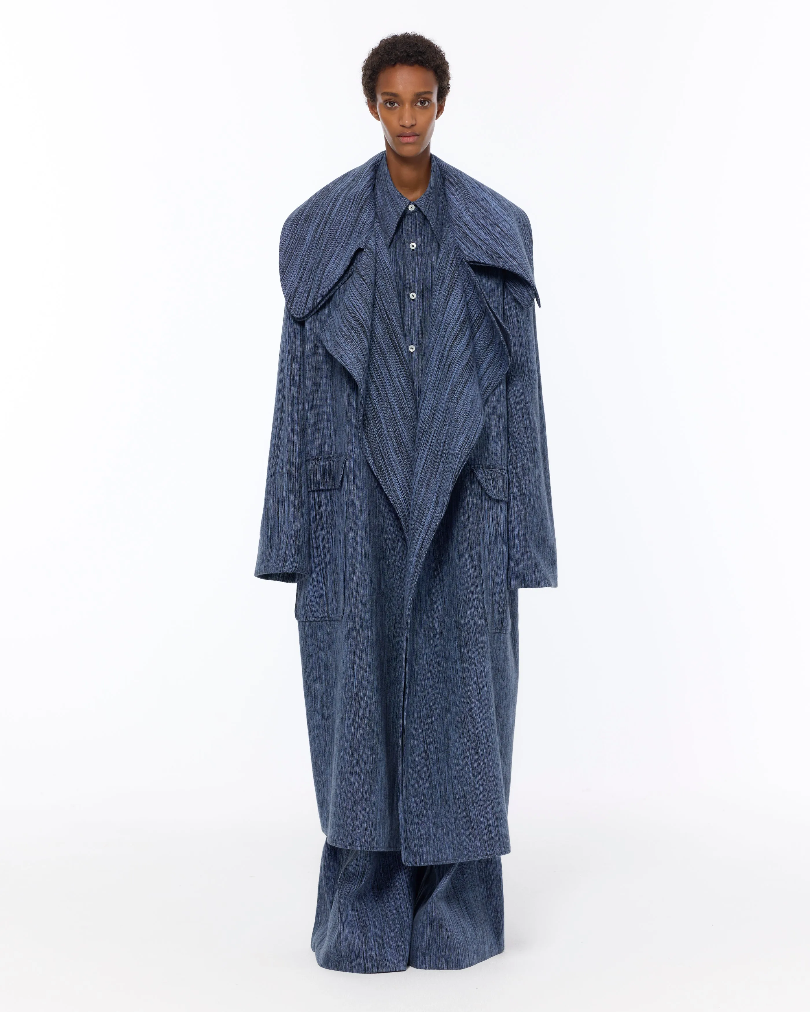 The Double Lapel Overcoat : Parisian Blue Chambray