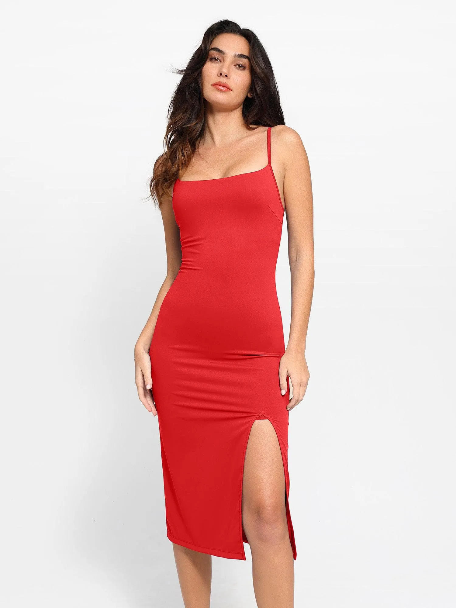 The Shapewear Dress Set Sheer Mesh Slip Split Midi